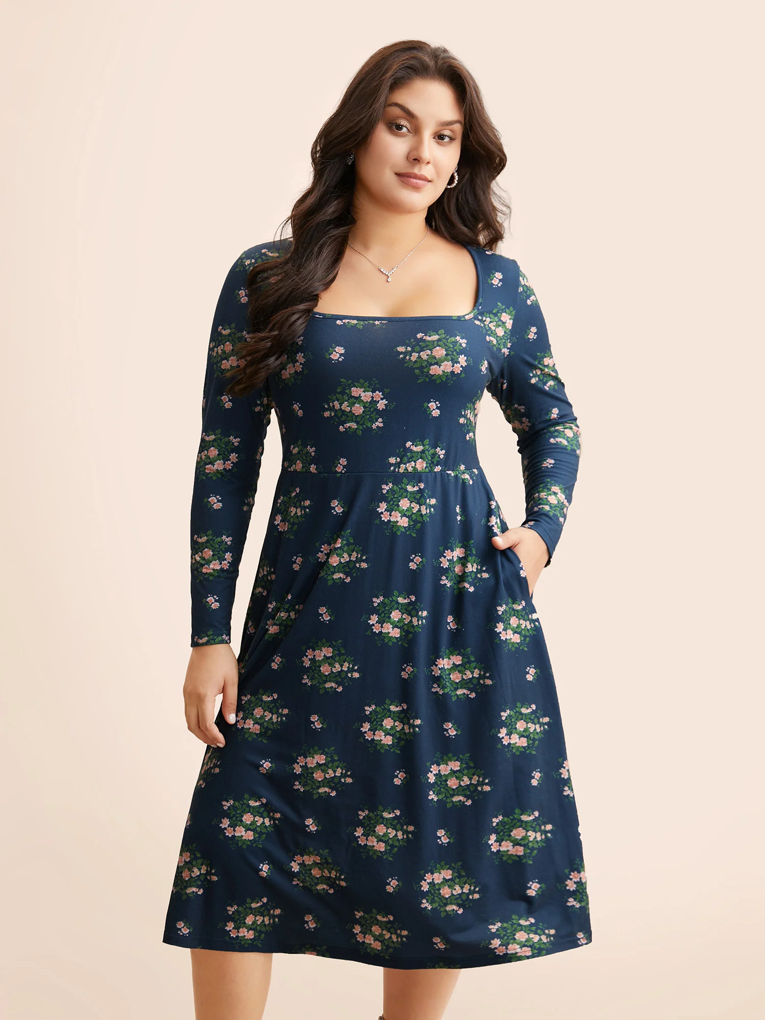 Square Neck Floral Cut Out Dress - Image 3