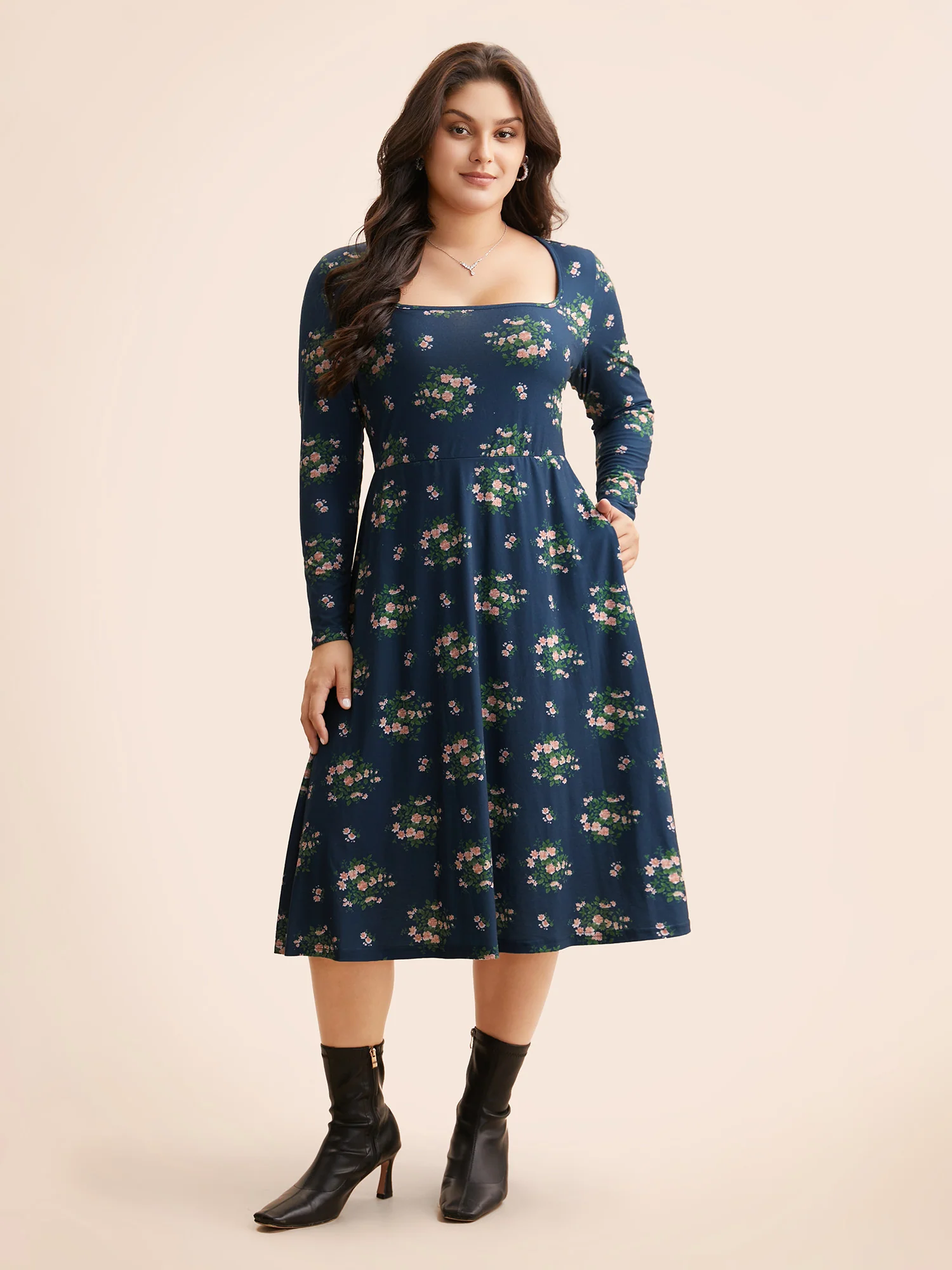 Square Neck Floral Cut Out Dress - Image 4
