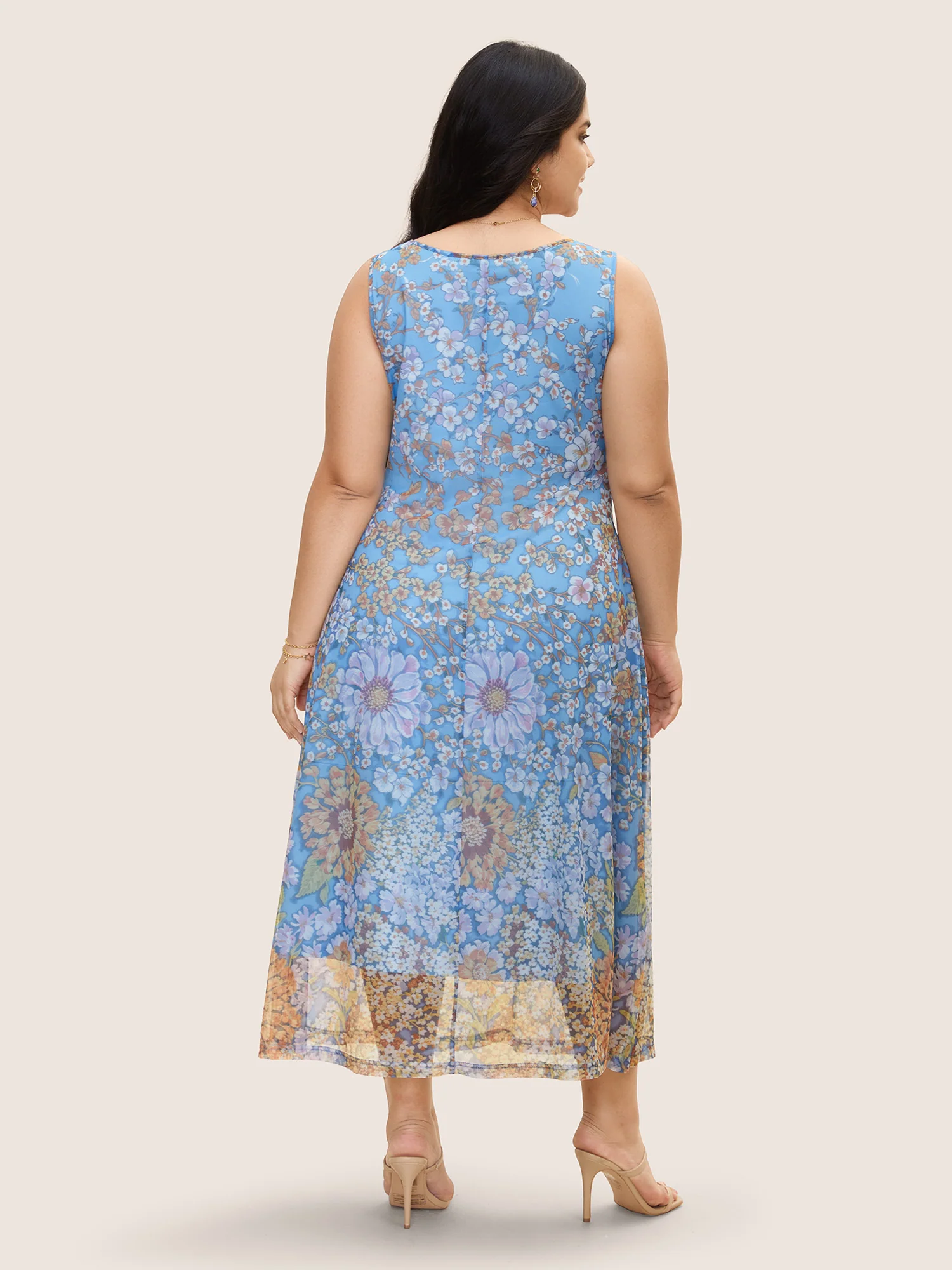 Square Neck Floral Mesh Tank Dress - Image 4
