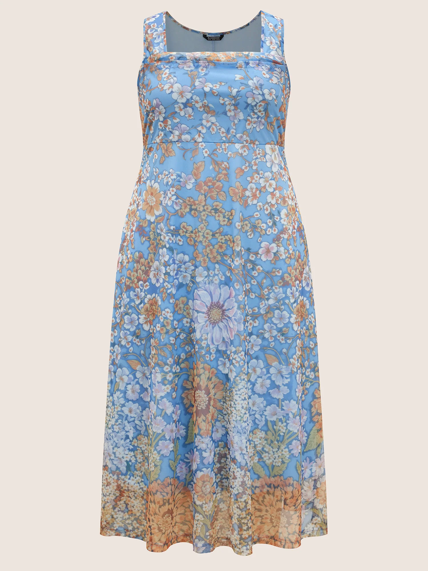 Square Neck Floral Mesh Tank Dress - Image 7