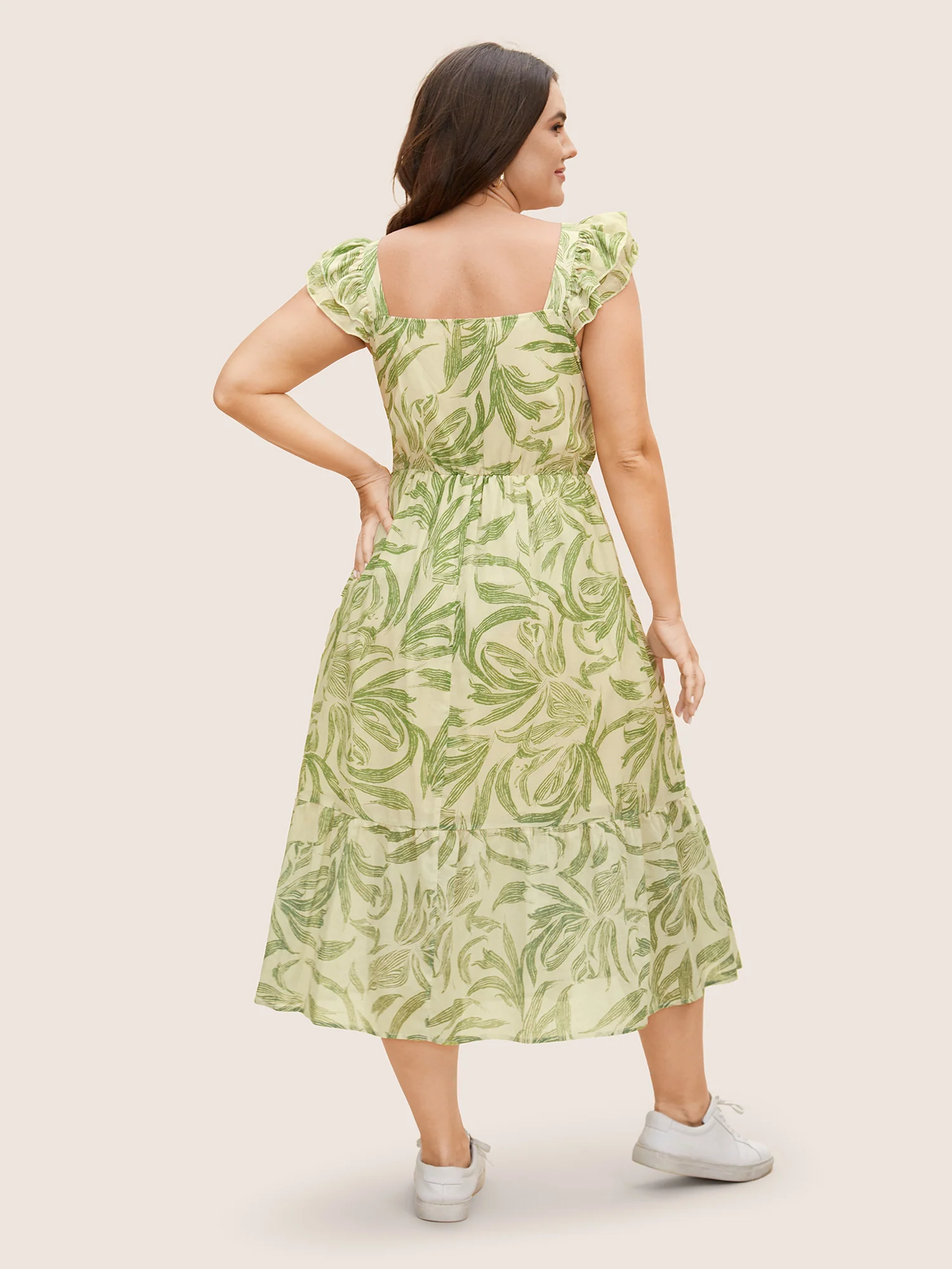 Cotton Square Neck Floral Print Tiered Ruffles Dress - Image 4