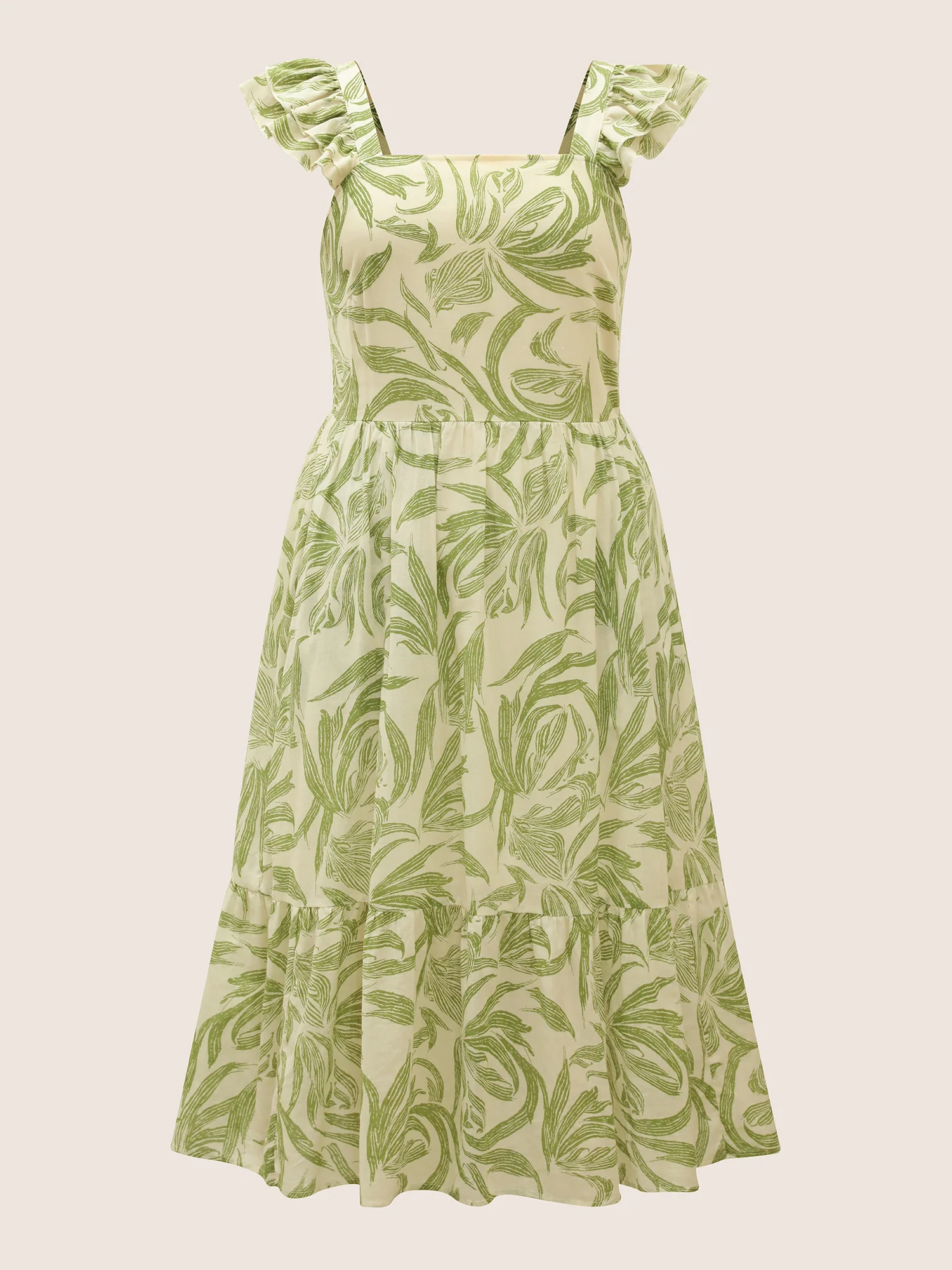 Cotton Square Neck Floral Print Tiered Ruffles Dress - Image 6