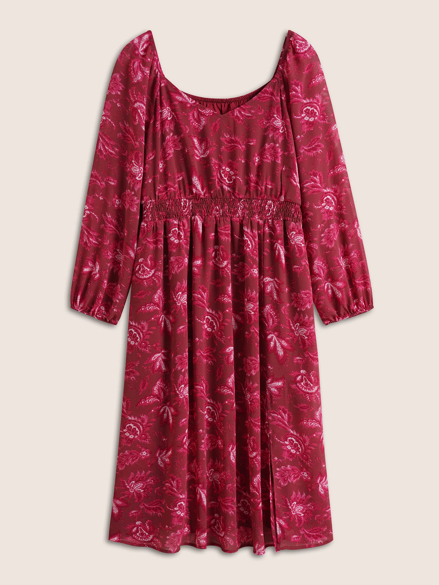 Square Neck Floral Shirred Gathered Mesh Dress - Image 7