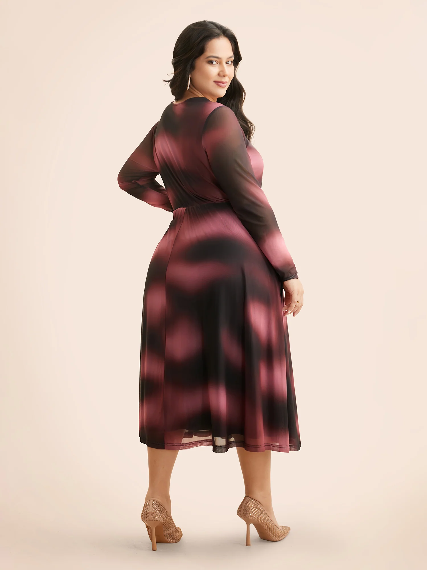 Square Neck Gradient Dyeing Mesh Dress - Image 4