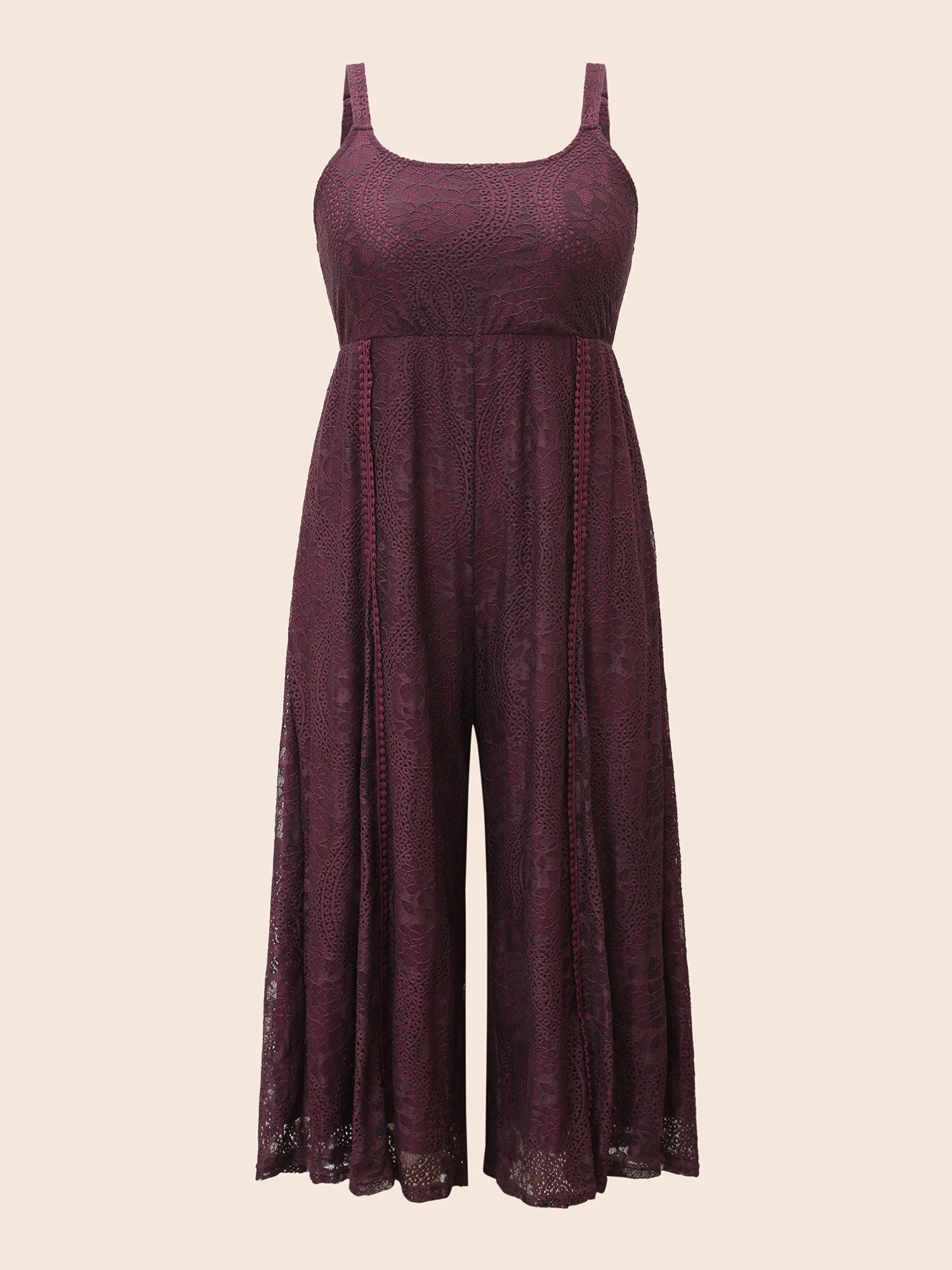 Square Neck Lace Panel Gathered Jumpsuit - Image 7