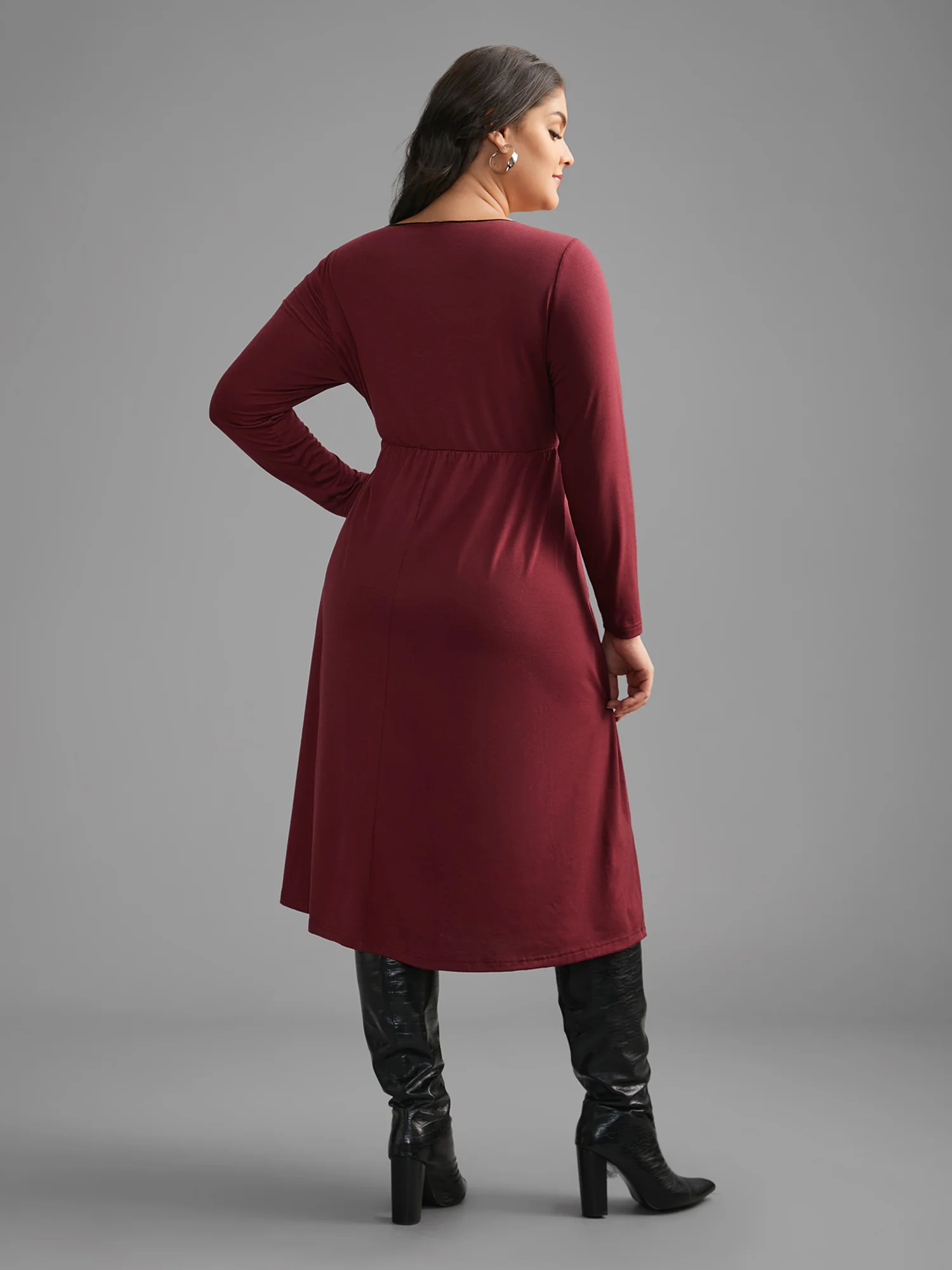 Square Neck Lace Panel Lace Up Dress - Image 5