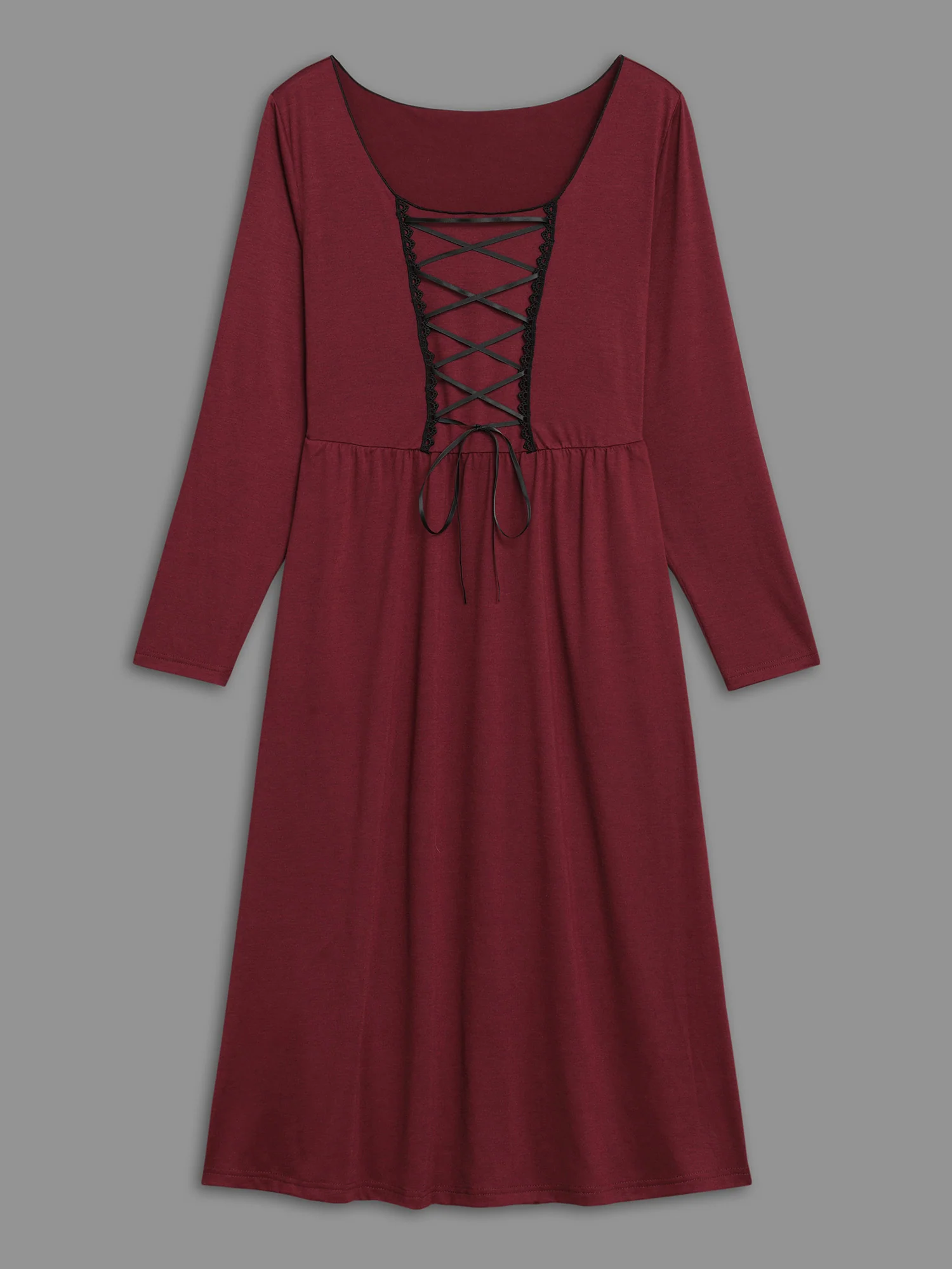 Square Neck Lace Panel Lace Up Dress - Image 8