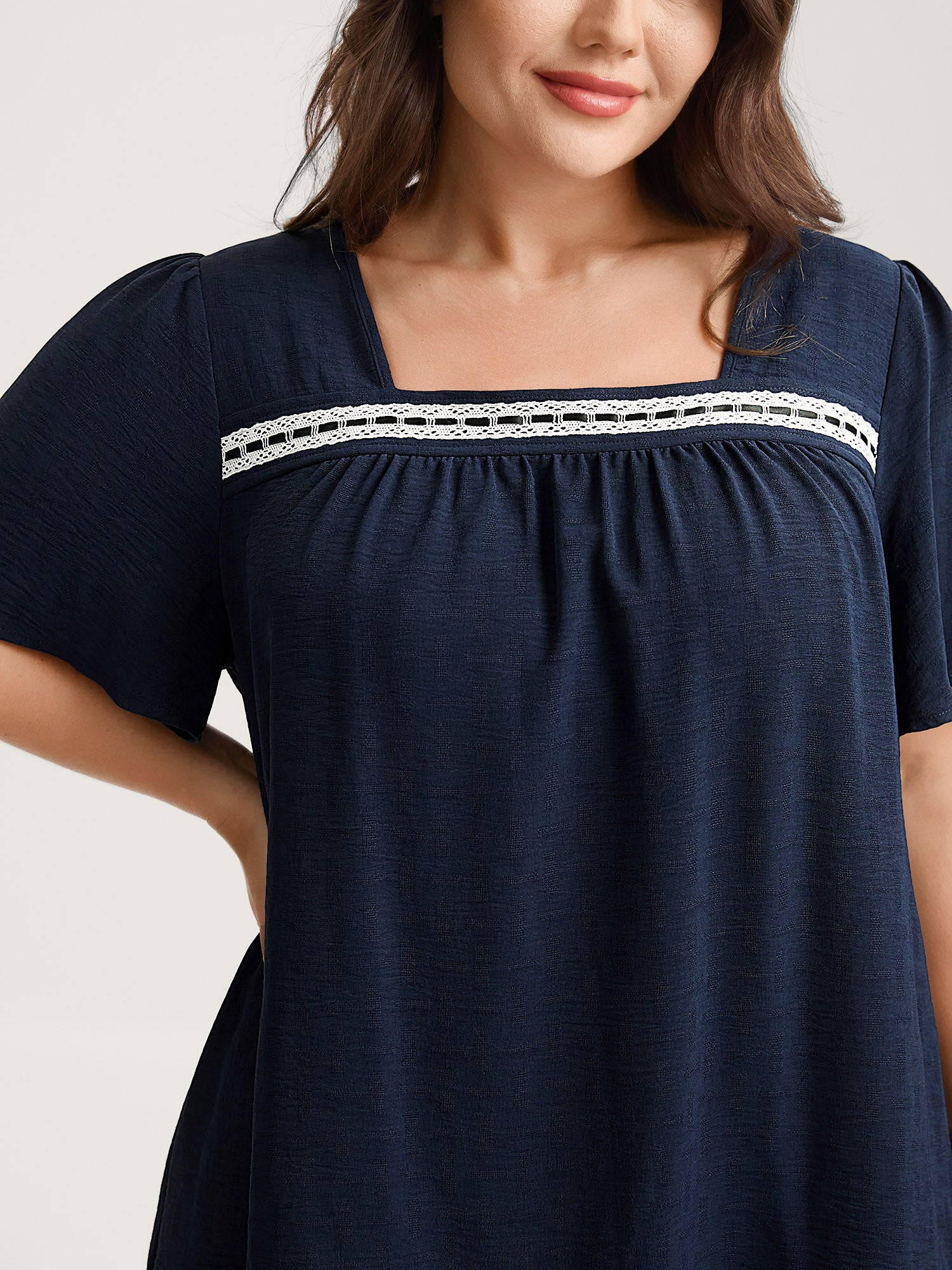 Square Neck Lace Pleated Blouse