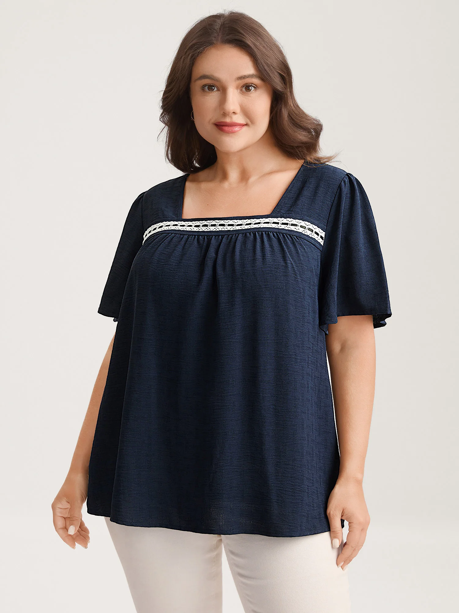 Square Neck Lace Pleated Blouse - Image 2