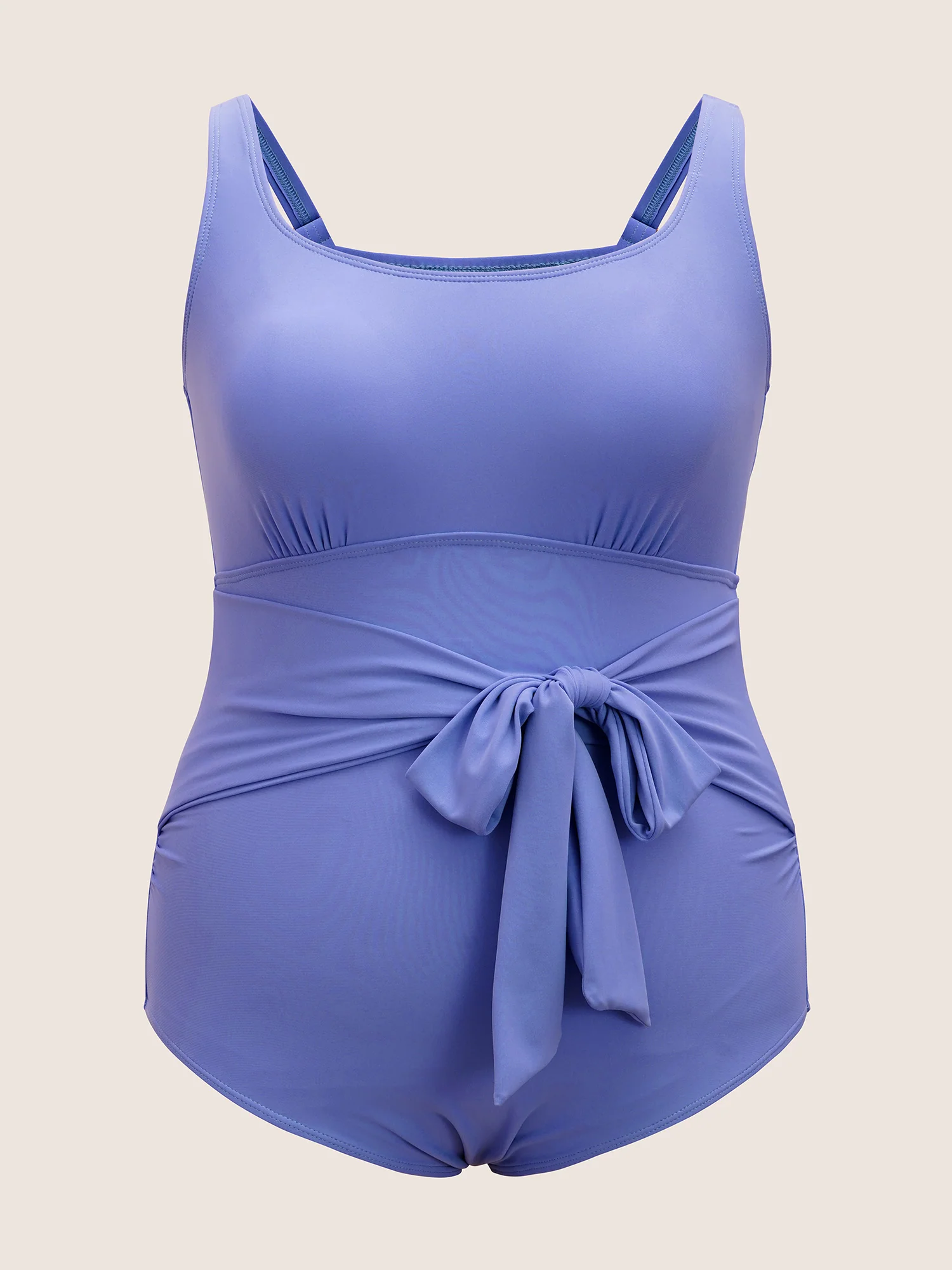 Square Neck Tie Knot Gathered One Piece Swimsuit - Image 7