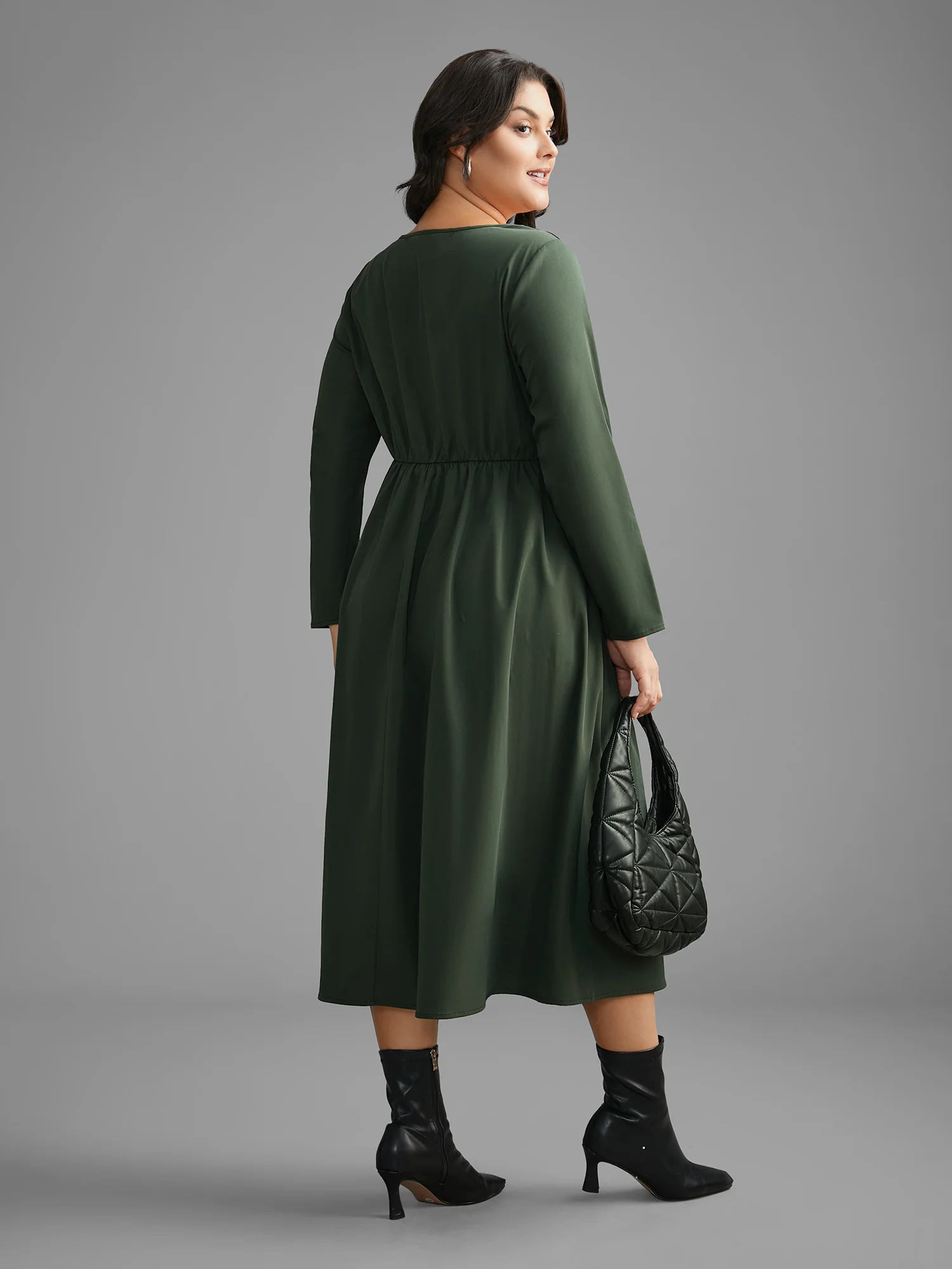 Square Neck Plain Button Detail Dress - Image 4