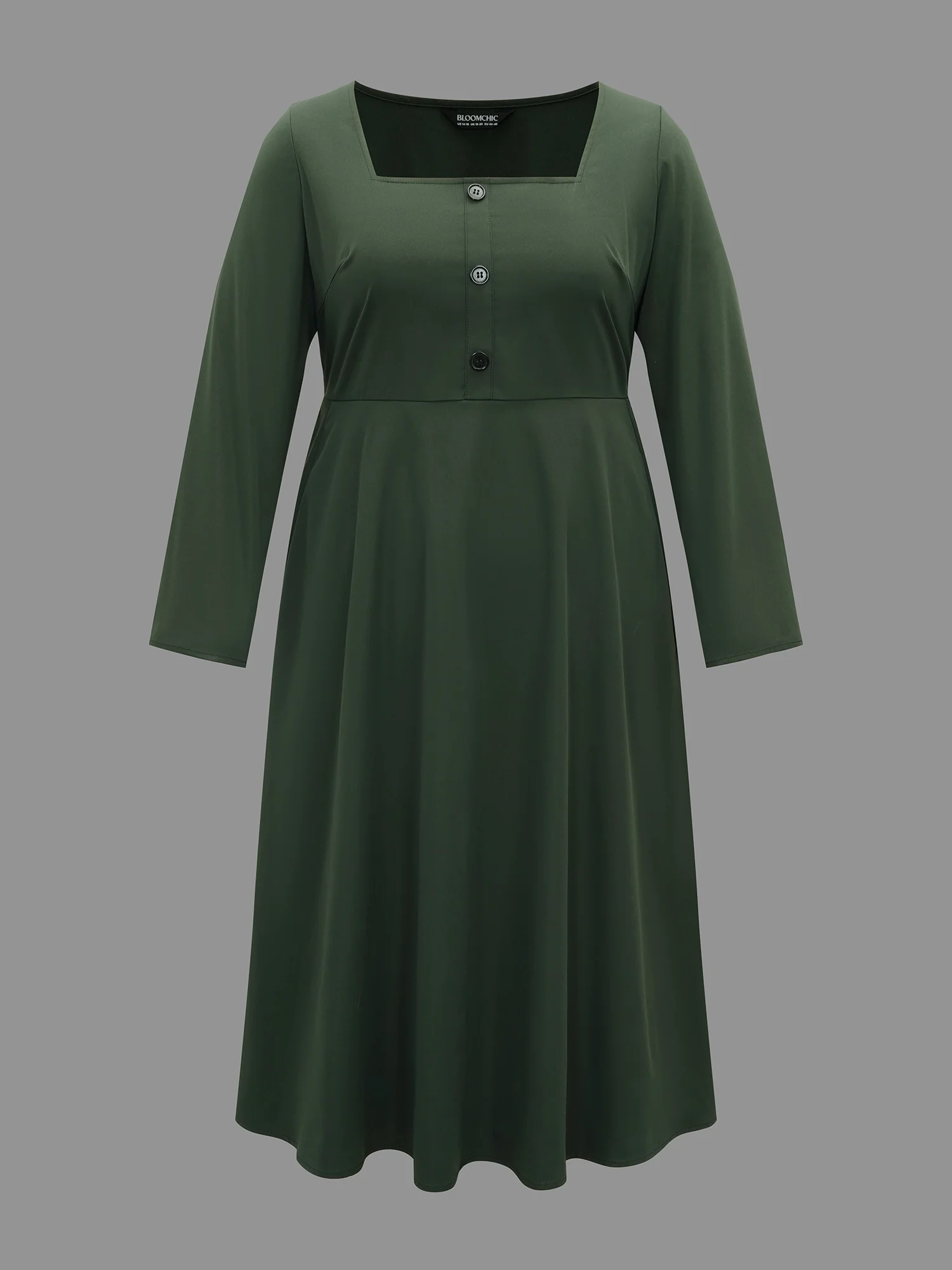 Square Neck Plain Button Detail Dress - Image 7