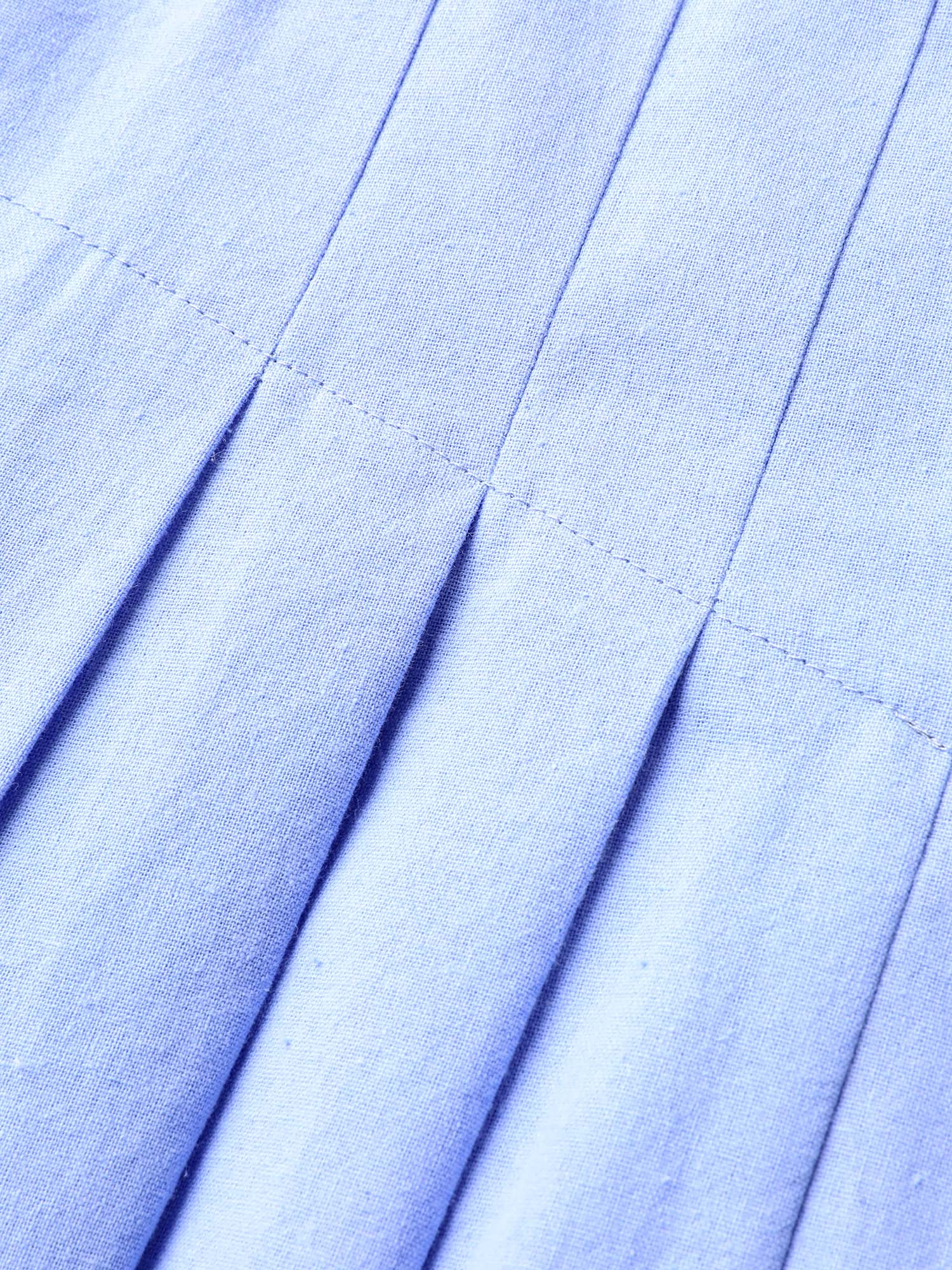 Square Neck Plain Pleated Puff Sleeve Dress - Image 5