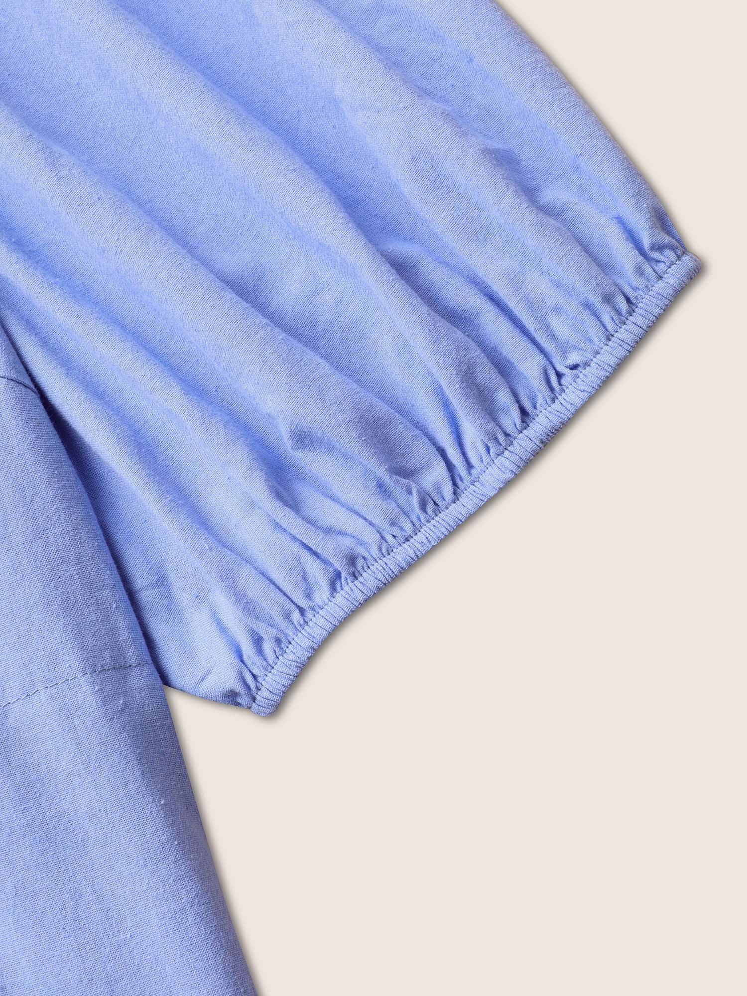 Square Neck Plain Pleated Puff Sleeve Dress - Image 6