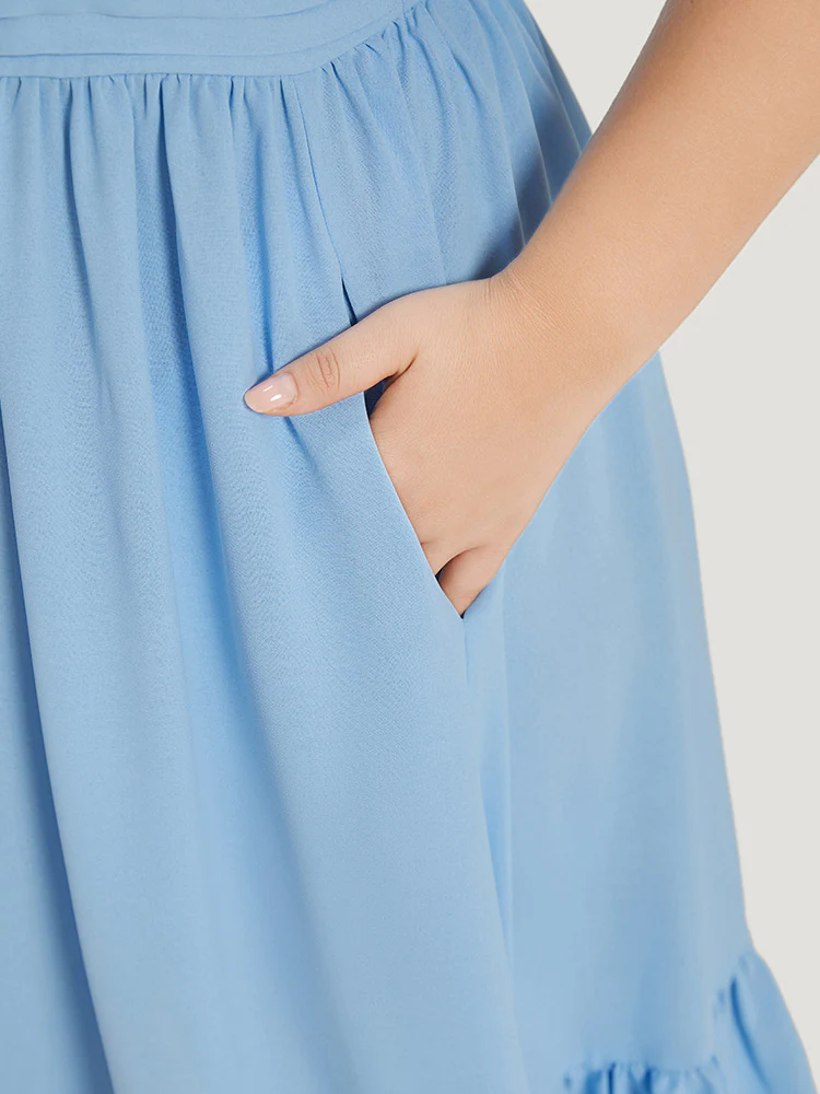 Square Neck Puff Sleeve Ruched Ruffle Hem Dress - Image 7
