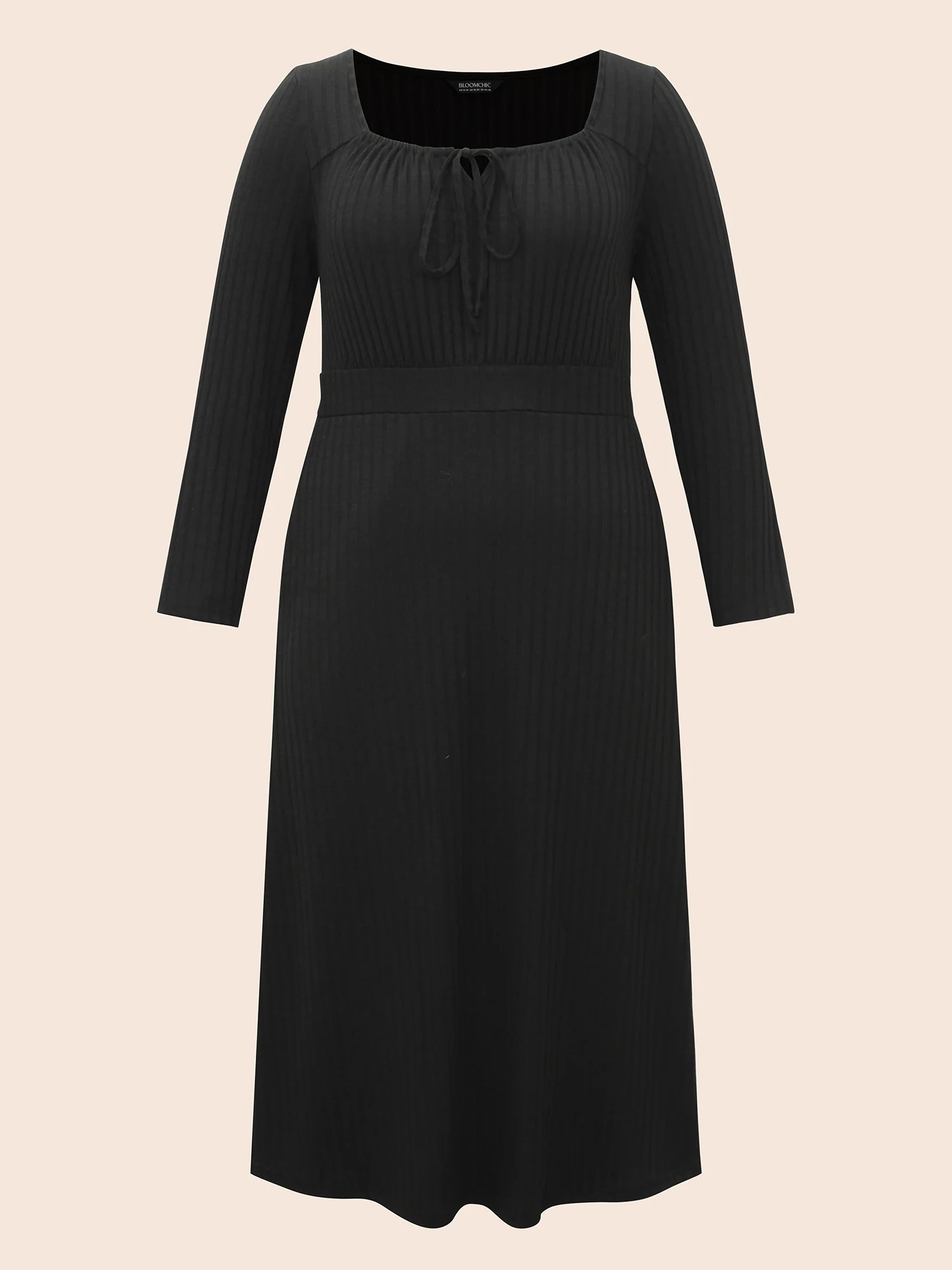 Square Neck Rib Knit Drawstring Dress - Image 7