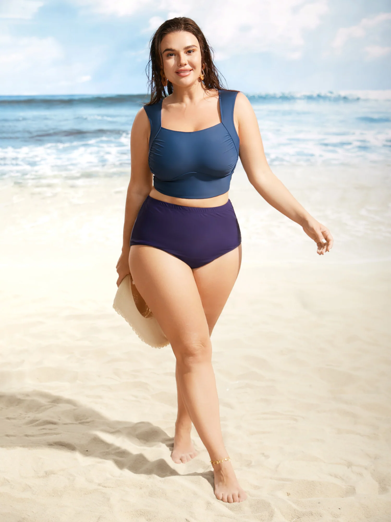 Square Neck Ruched Back Crisscross Swim Top - Image 3