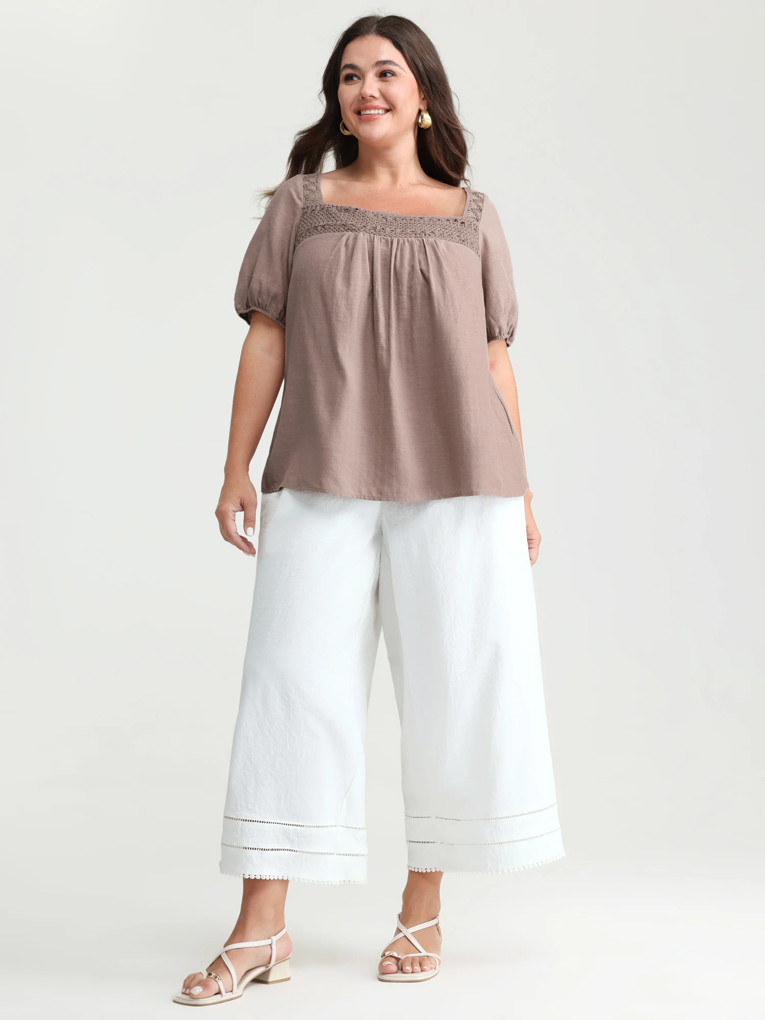 Square Neck Ruched Open Back-Tie Blouse - Image 3