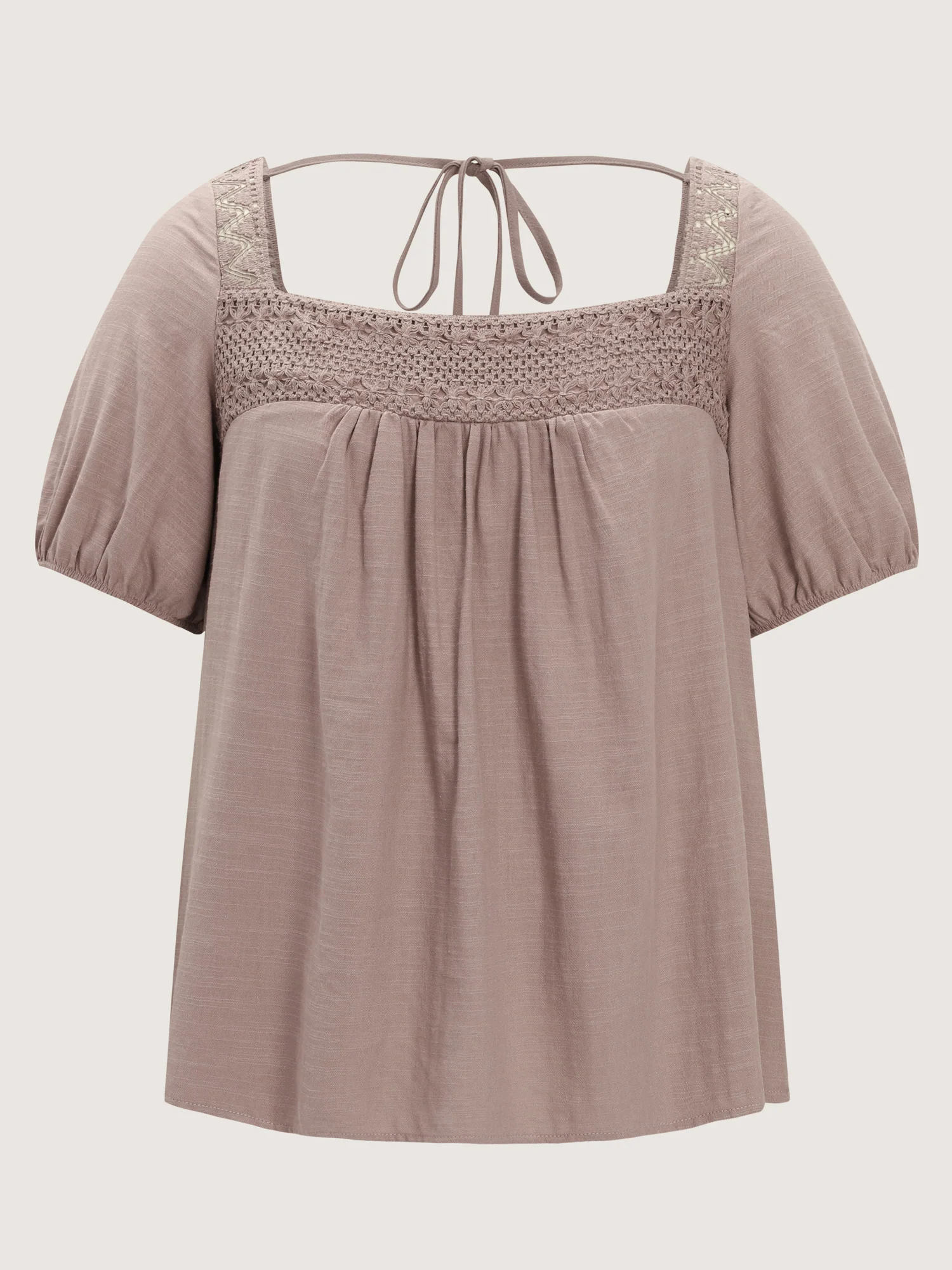 Square Neck Ruched Open Back-Tie Blouse - Image 7