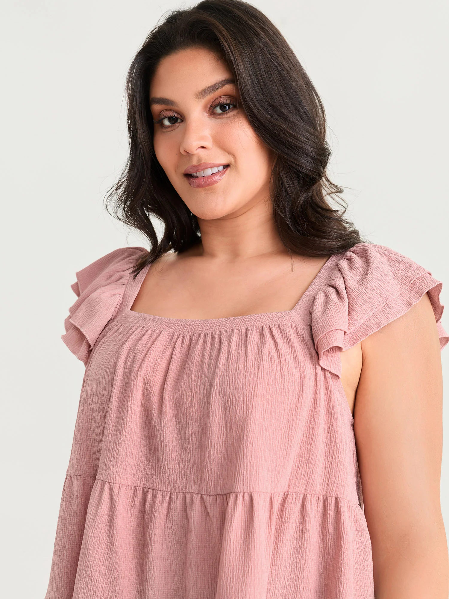Square Neck Ruffle Sleeve Layered Top - Image 2