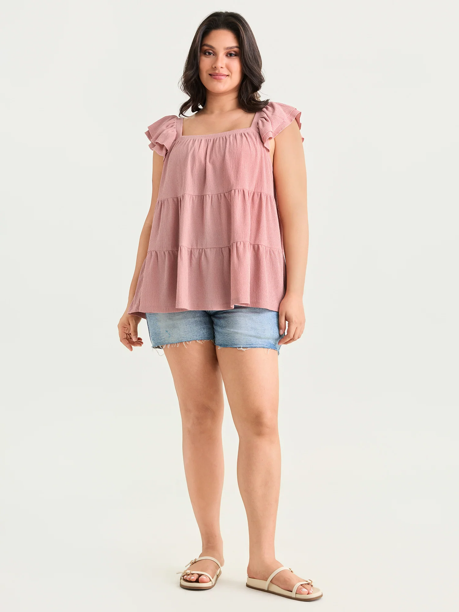 Square Neck Ruffle Sleeve Layered Top - Image 3
