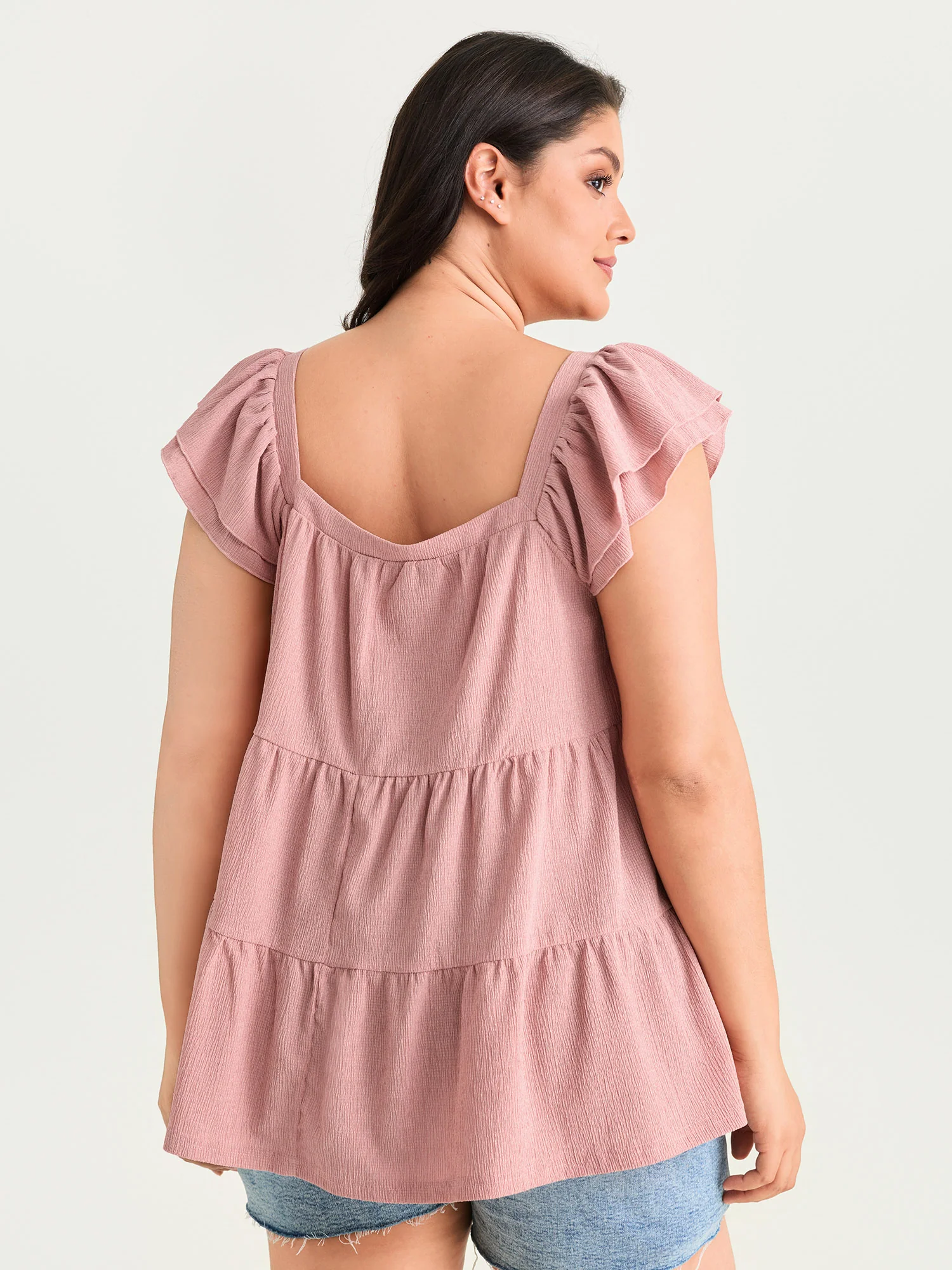Square Neck Ruffle Sleeve Layered Top - Image 5