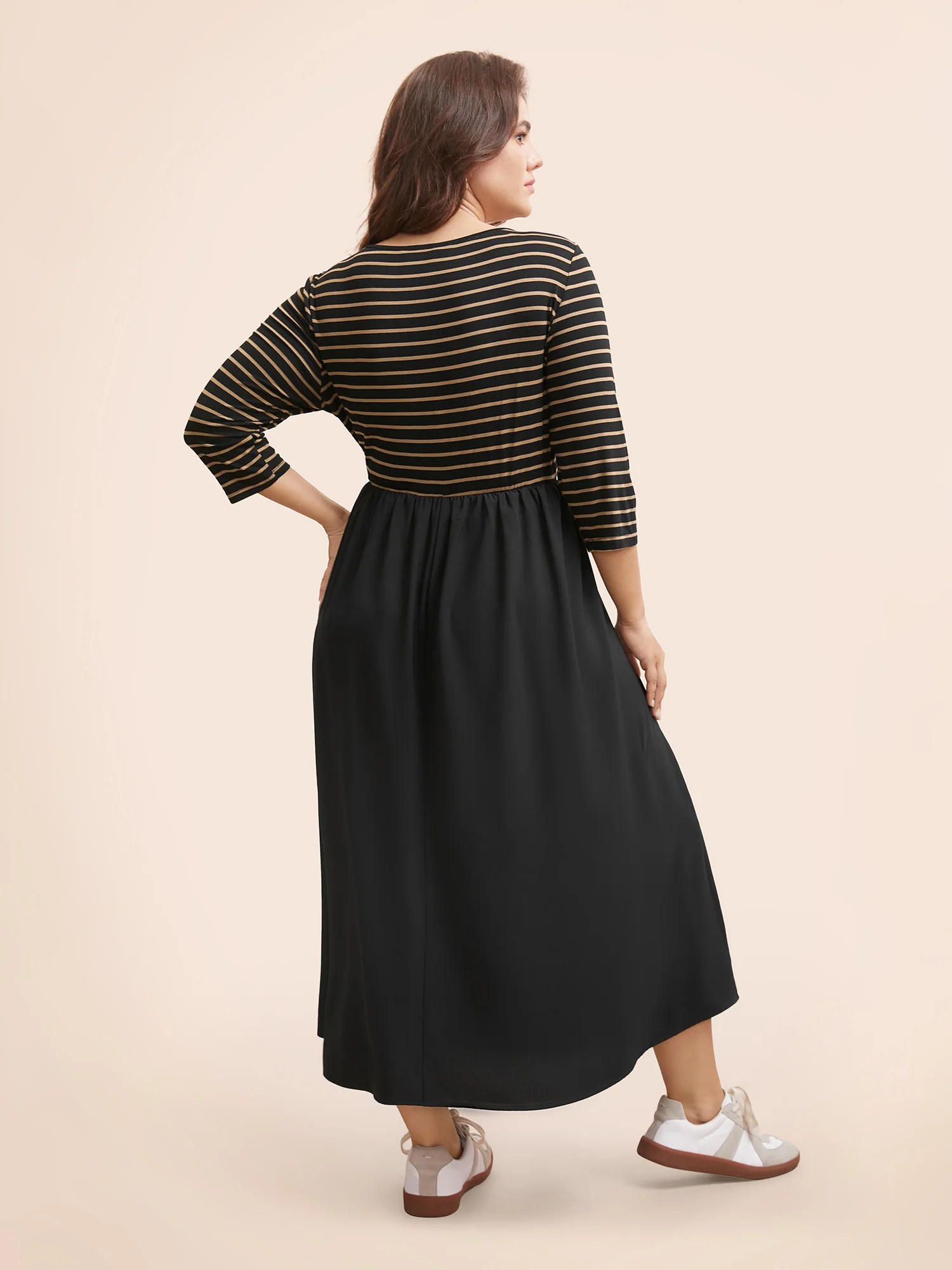 Square Neck Striped Patchwork Midi Dress - Image 4