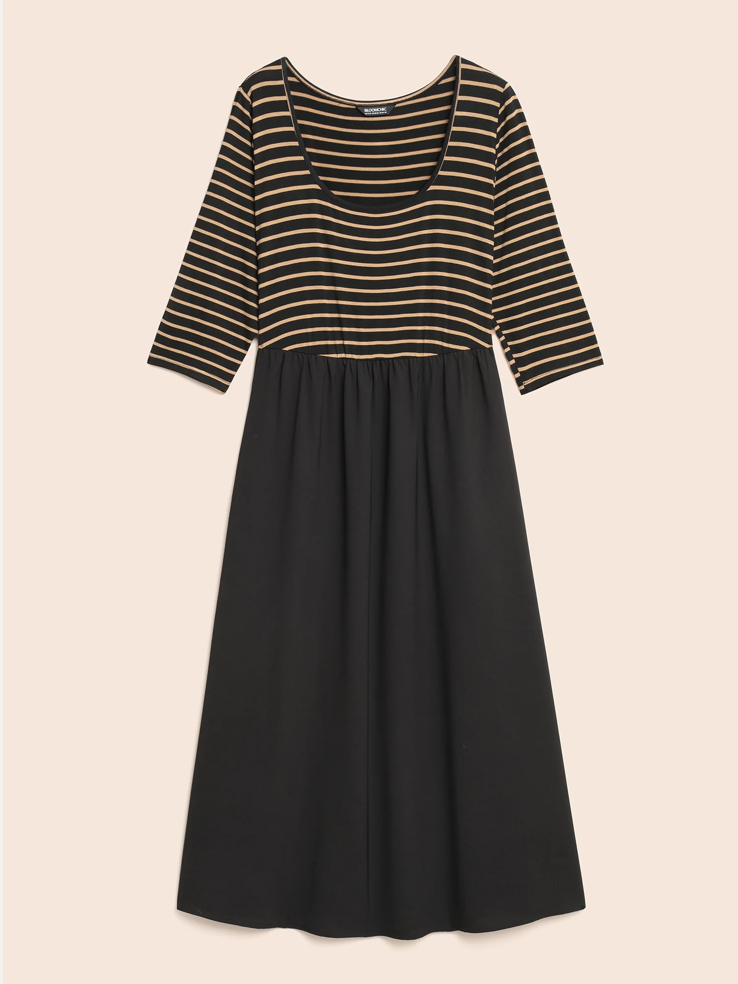 Square Neck Striped Patchwork Midi Dress - Image 7
