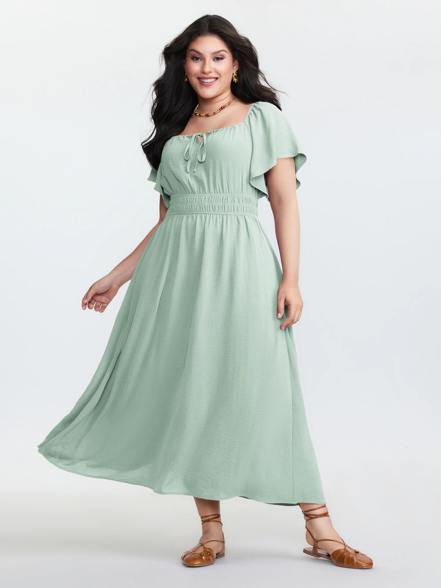 Square Neckline Shirred Waist Maxi Dress - Image 10