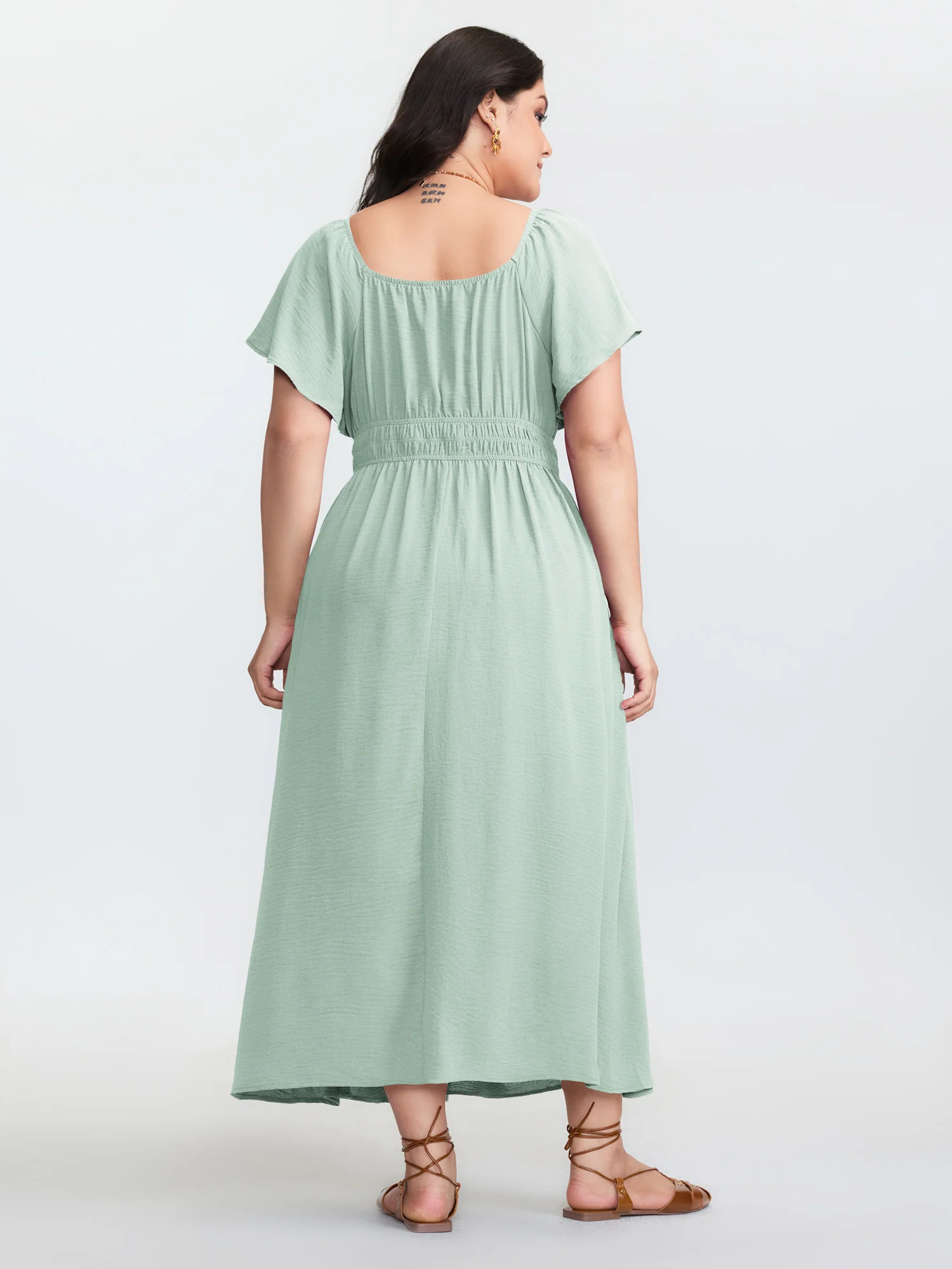 Square Neckline Shirred Waist Maxi Dress - Image 11