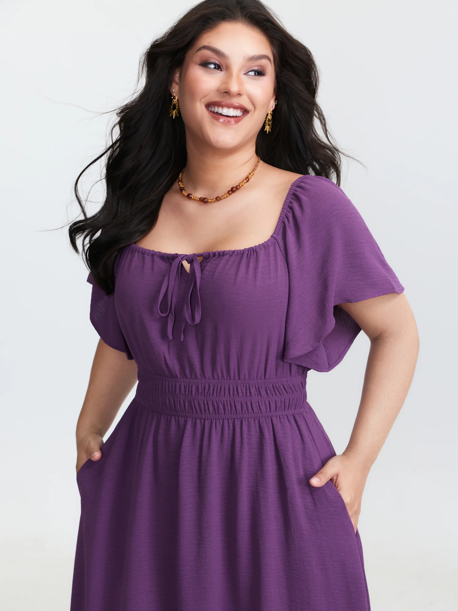 Square Neckline Shirred Waist Maxi Dress - Image 2