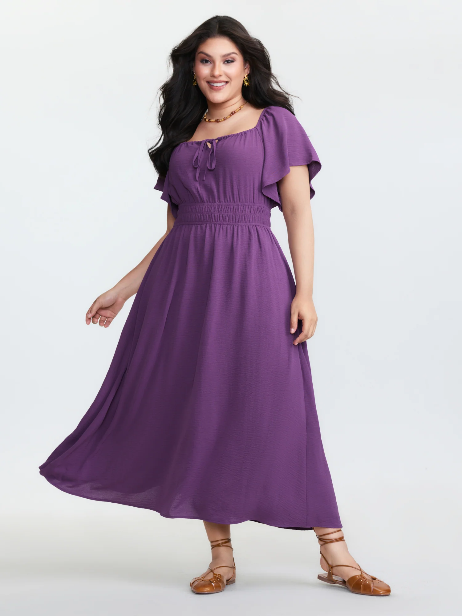 Square Neckline Shirred Waist Maxi Dress - Image 3
