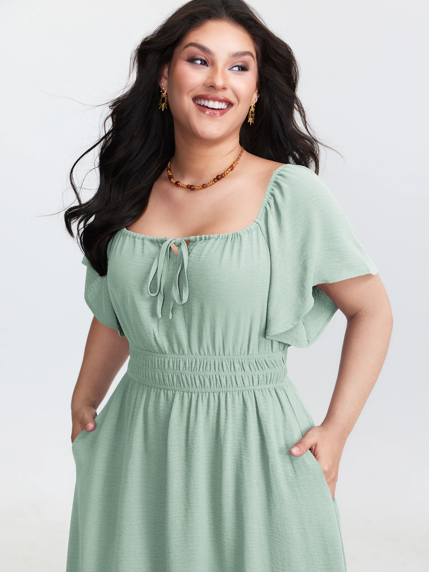 Square Neckline Shirred Waist Maxi Dress - Image 9