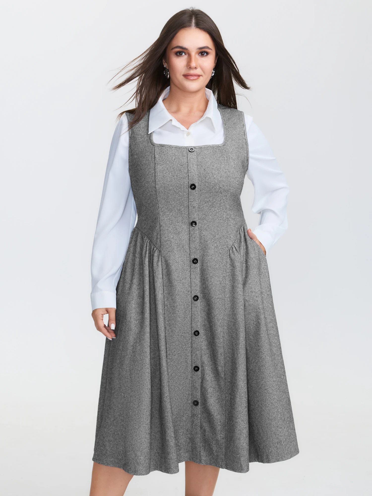 Square Neckline Textured Pleated Midi Dress - Image 2
