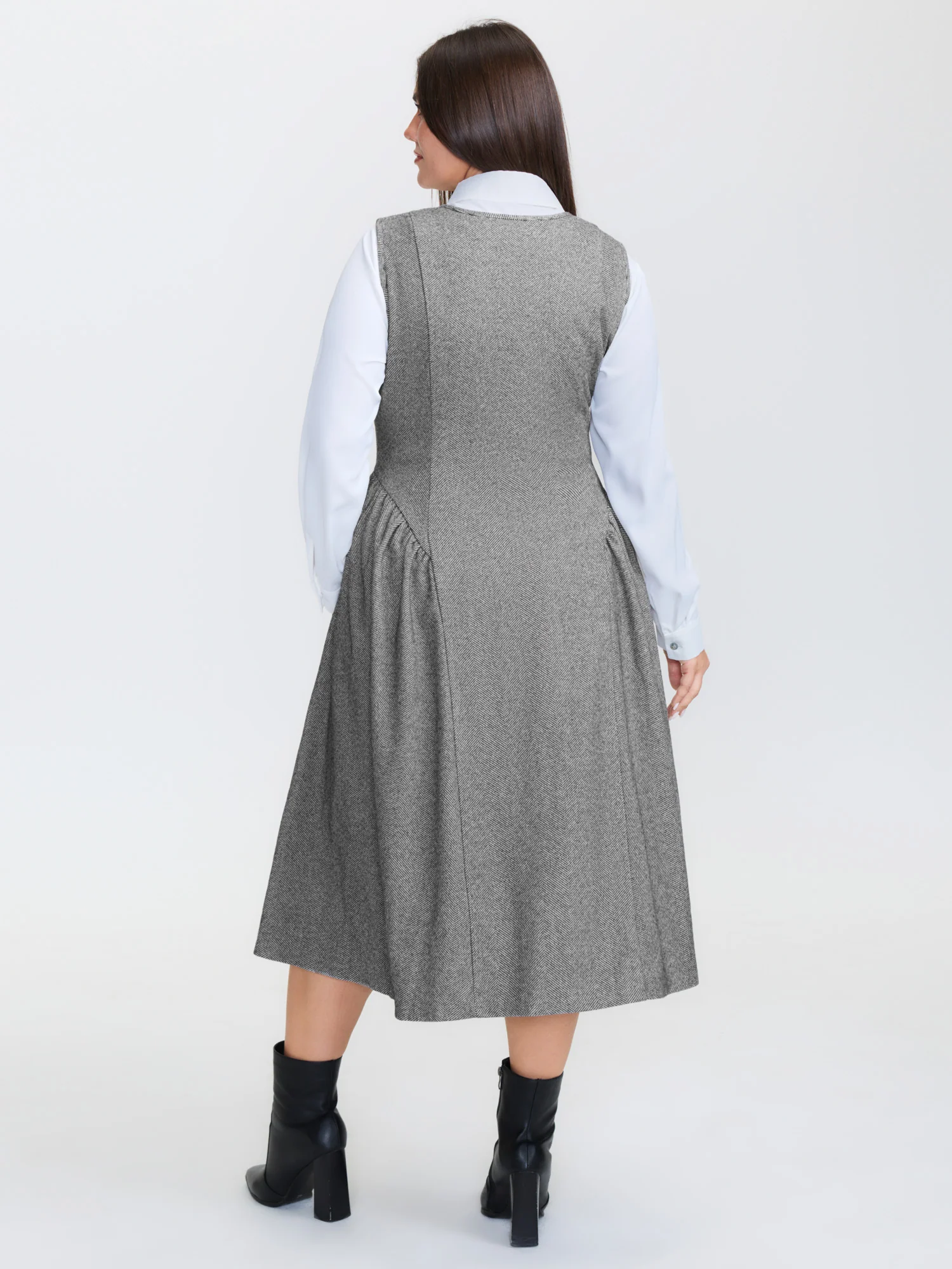 Square Neckline Textured Pleated Midi Dress - Image 4