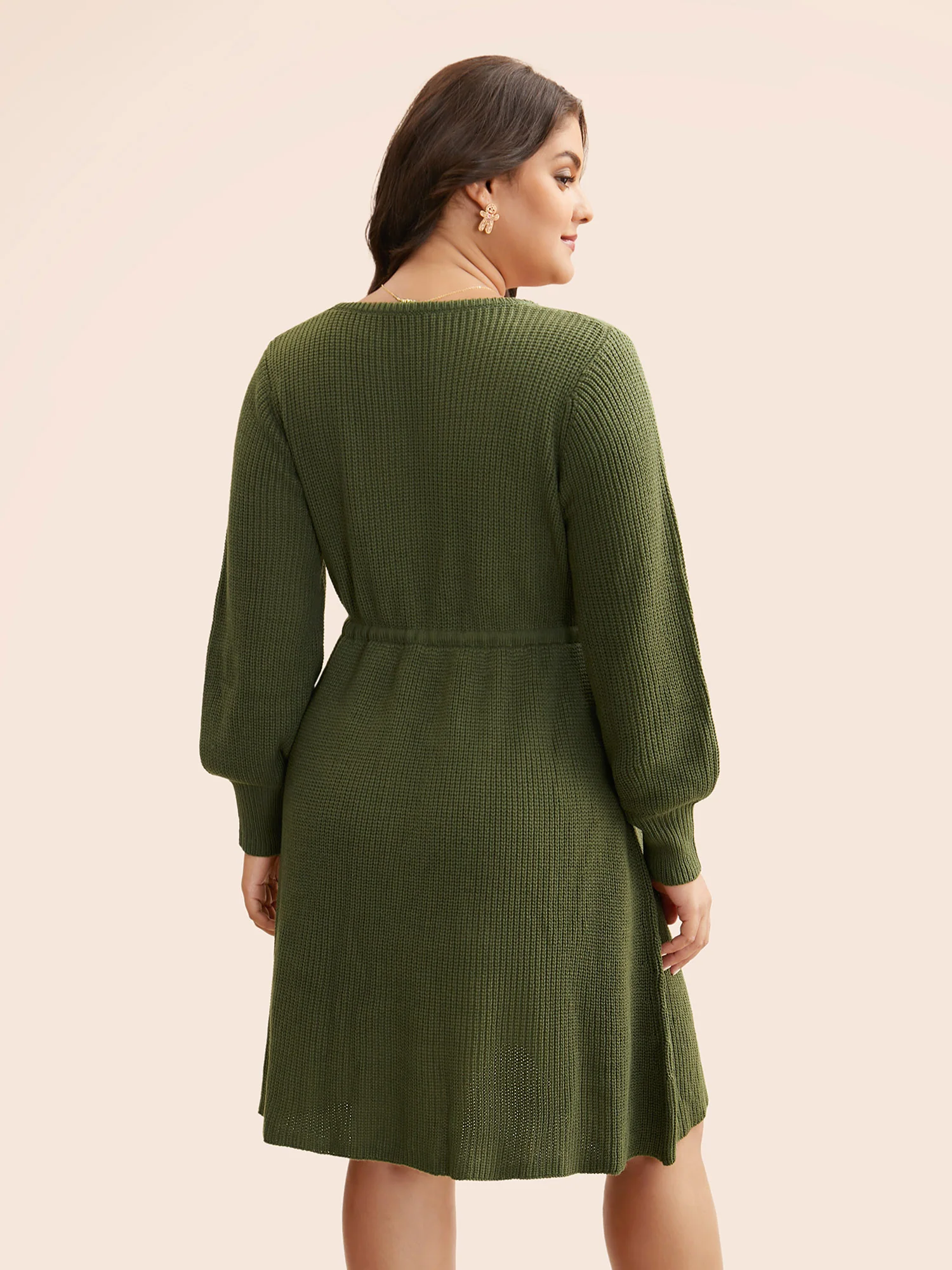 Square Neckline Waist-Tie Midi Sweater Dress - Image 5