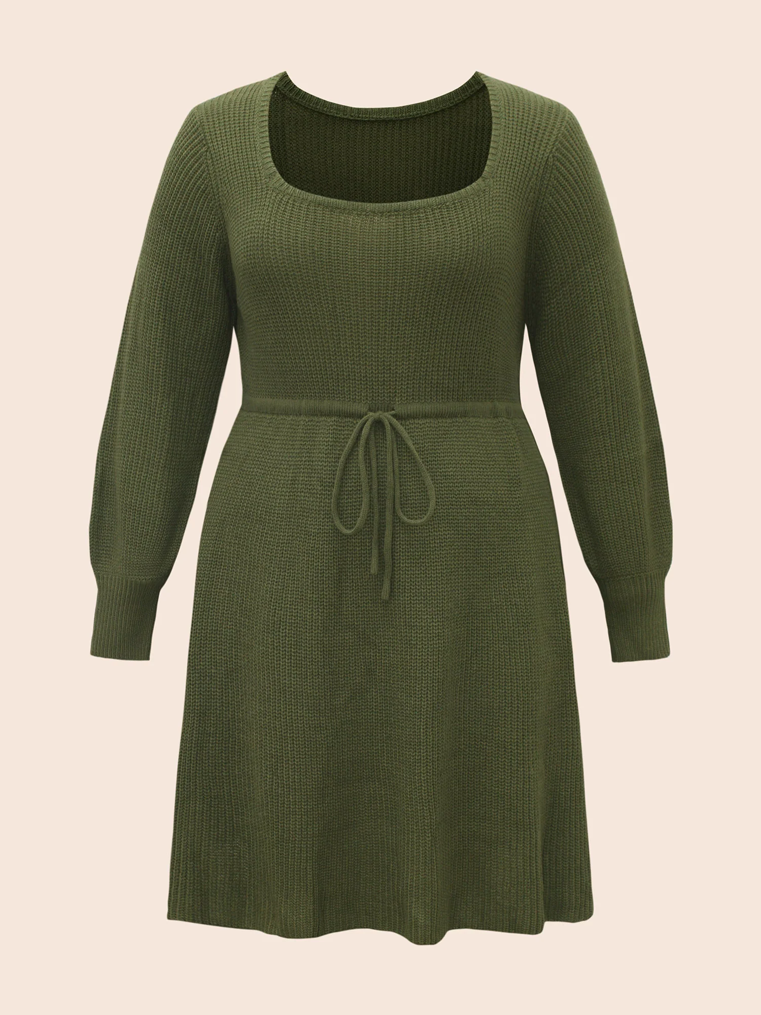 Square Neckline Waist-Tie Midi Sweater Dress - Image 8