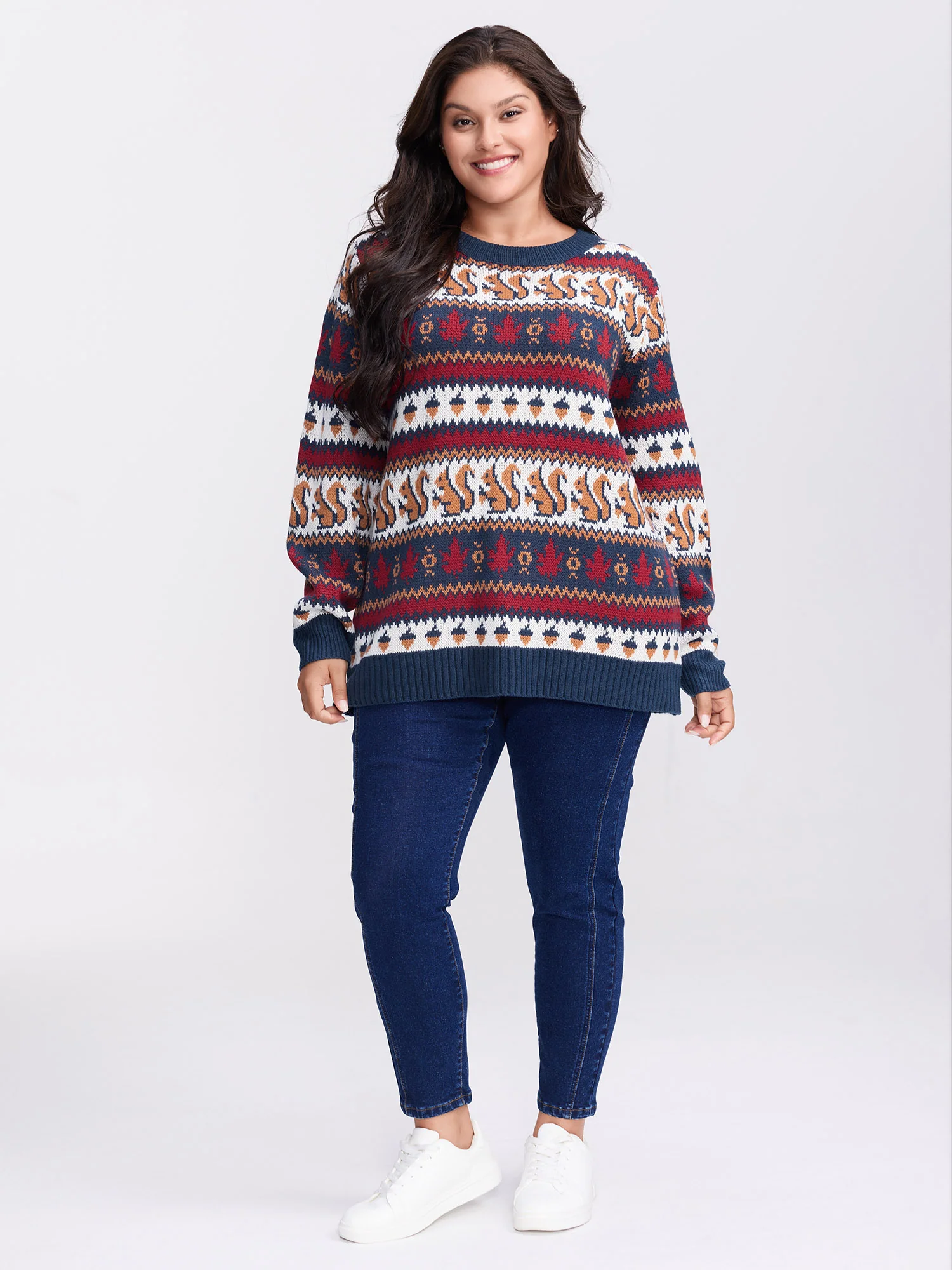Squirrel Fall Print Jacquard Pullover - Image 3