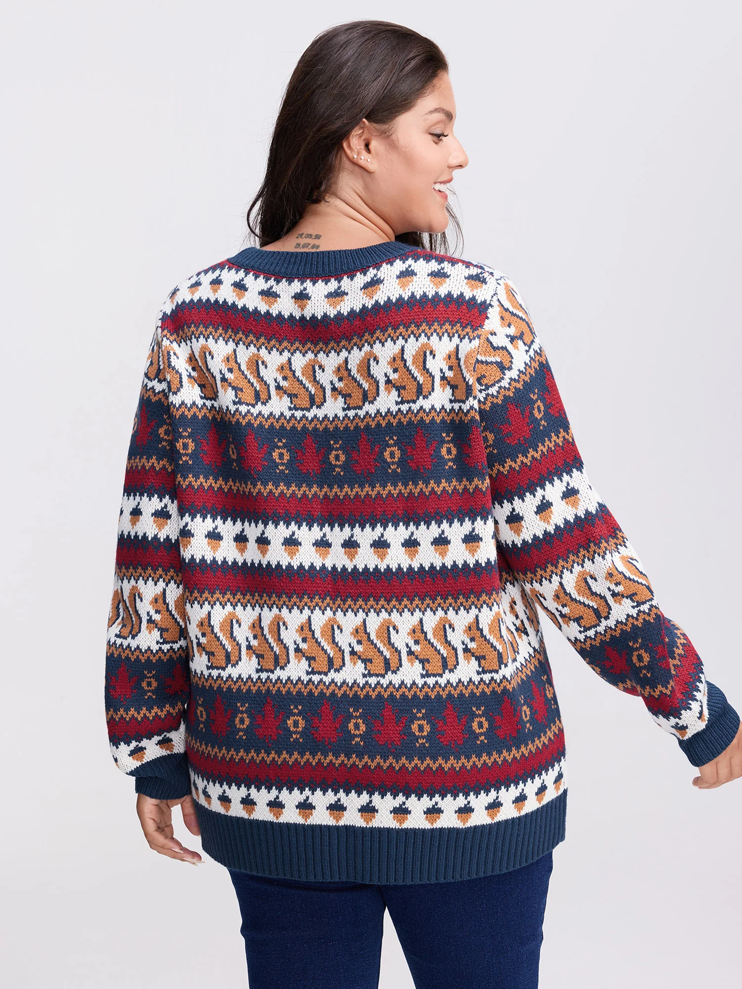 Squirrel Fall Print Jacquard Pullover - Image 4