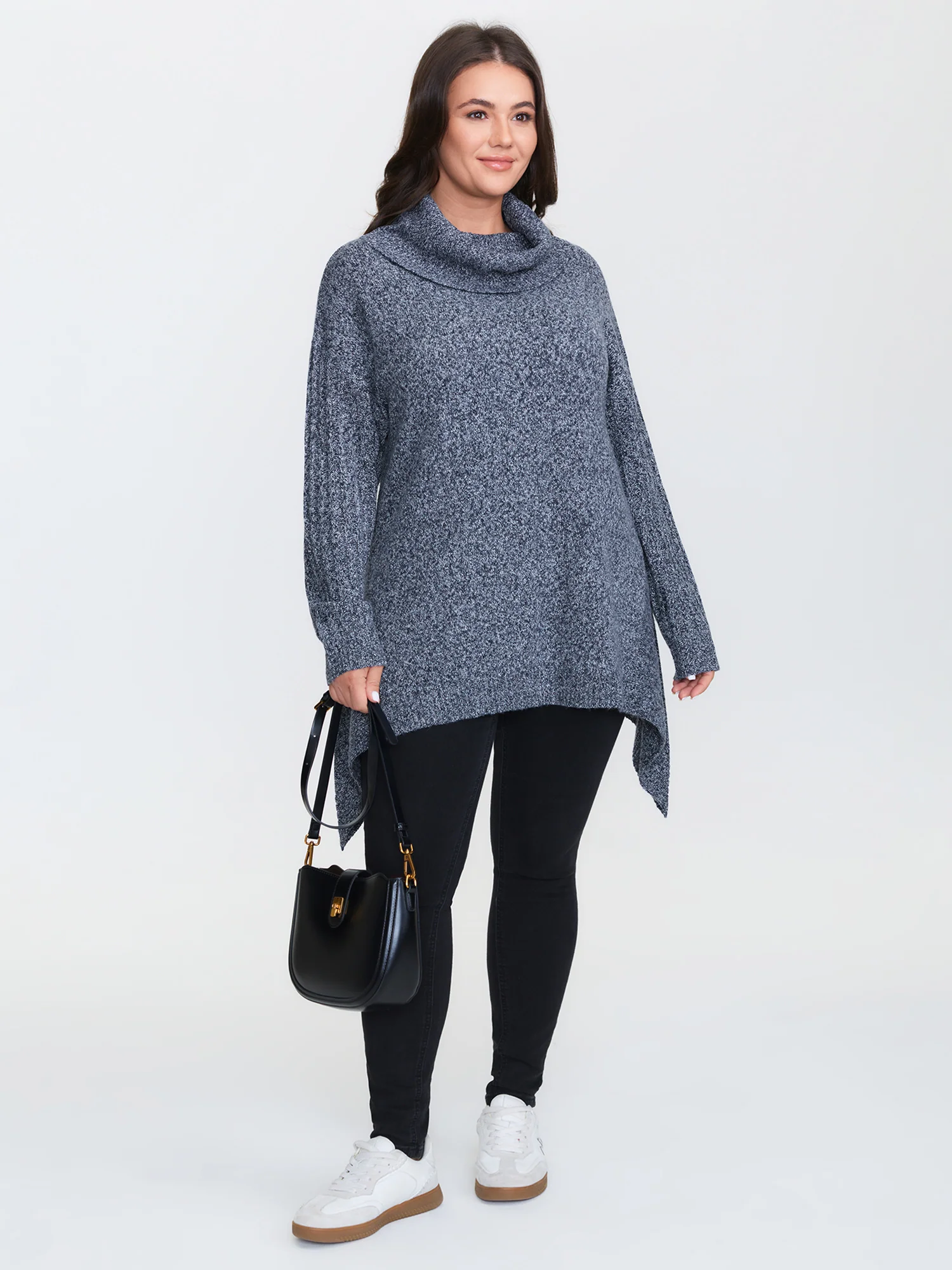Stacked Turtleneck High-Low Hem Pullover - Image 2