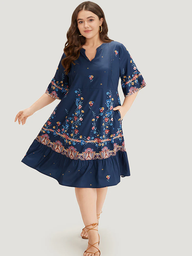 Star & Bandana Print Notched Ruffle Dress - Image 2