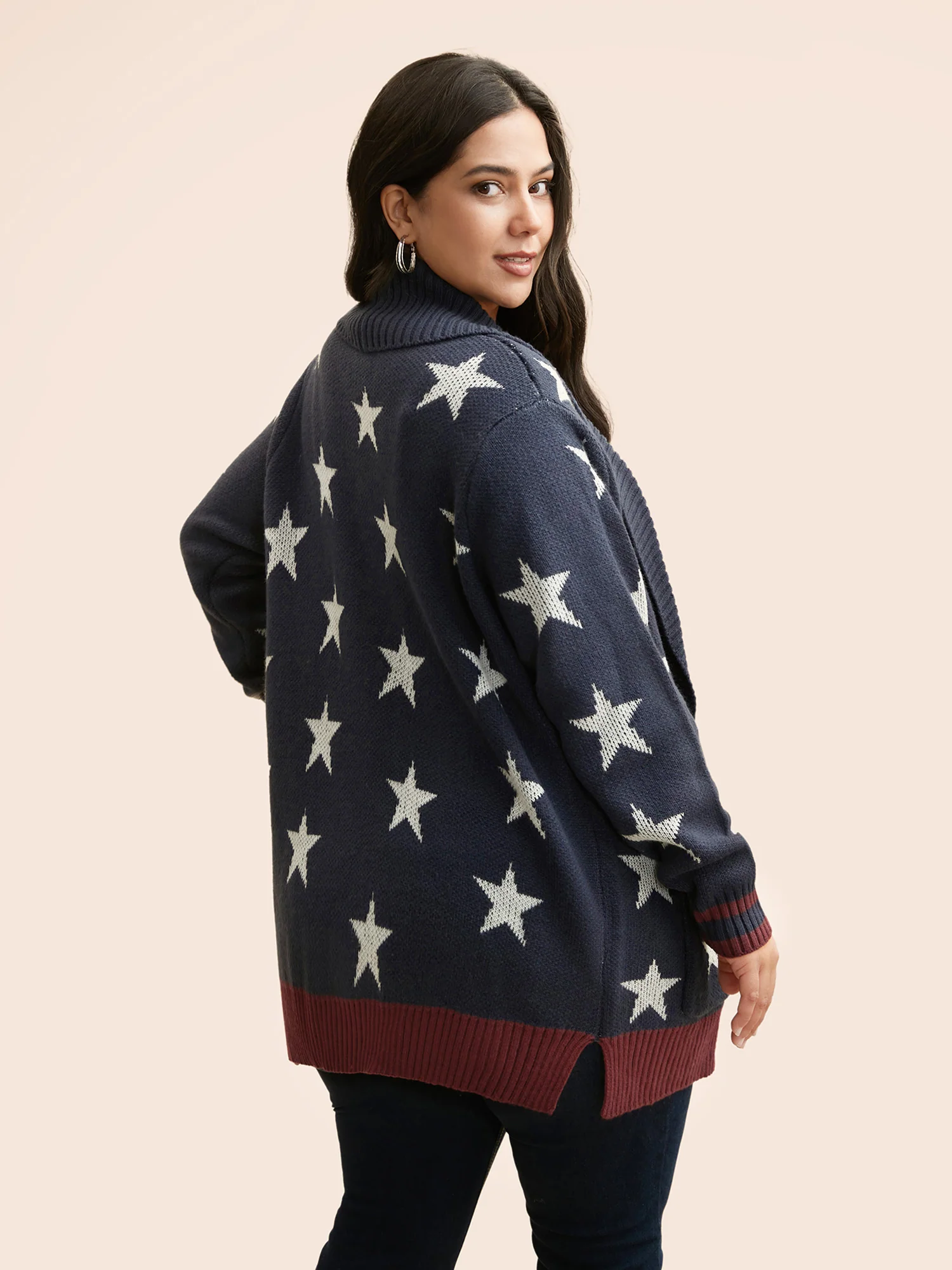 Star Contrast Patched Pocket Cardigan - Image 2