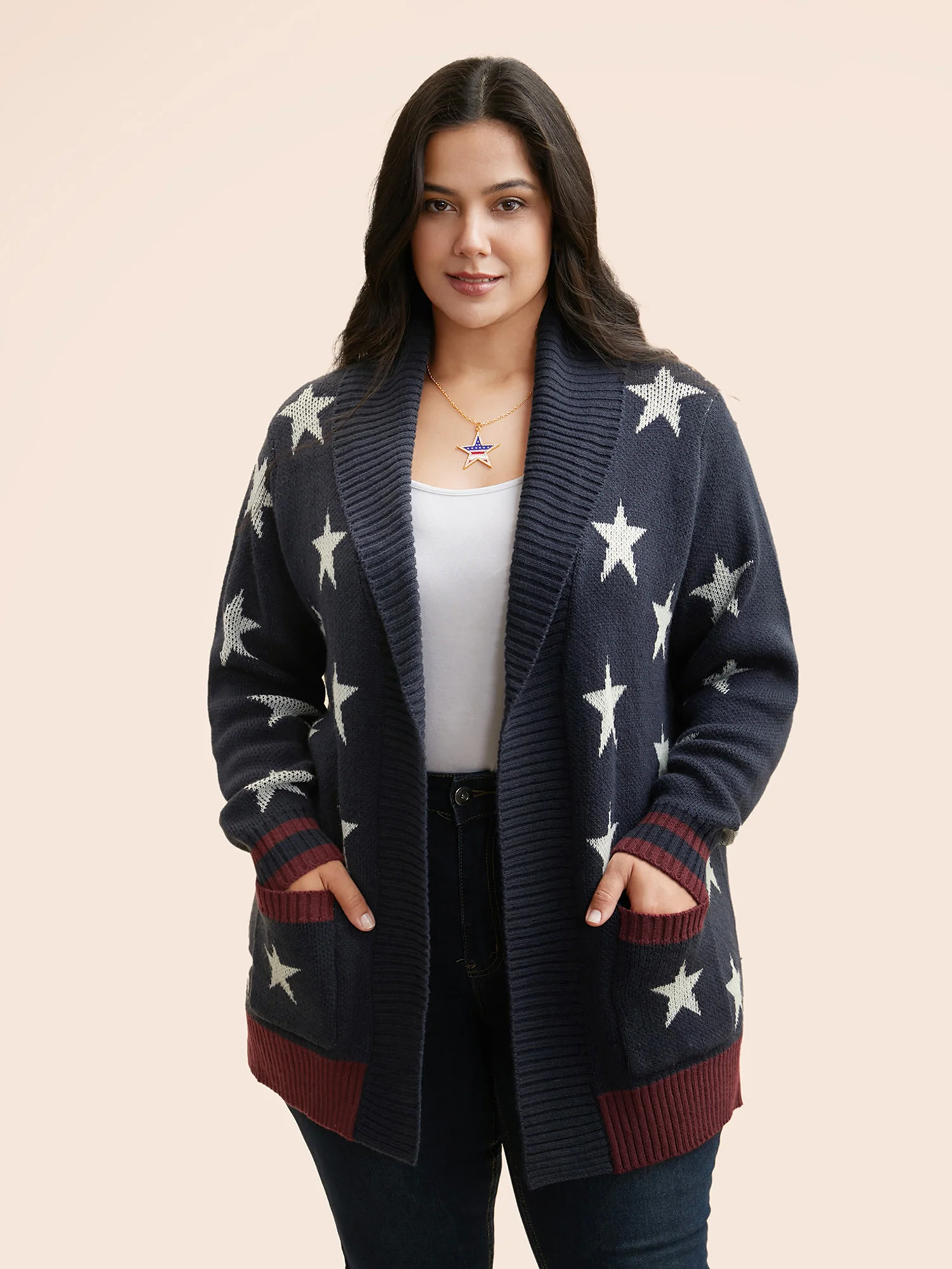 Star Contrast Patched Pocket Cardigan - Image 3