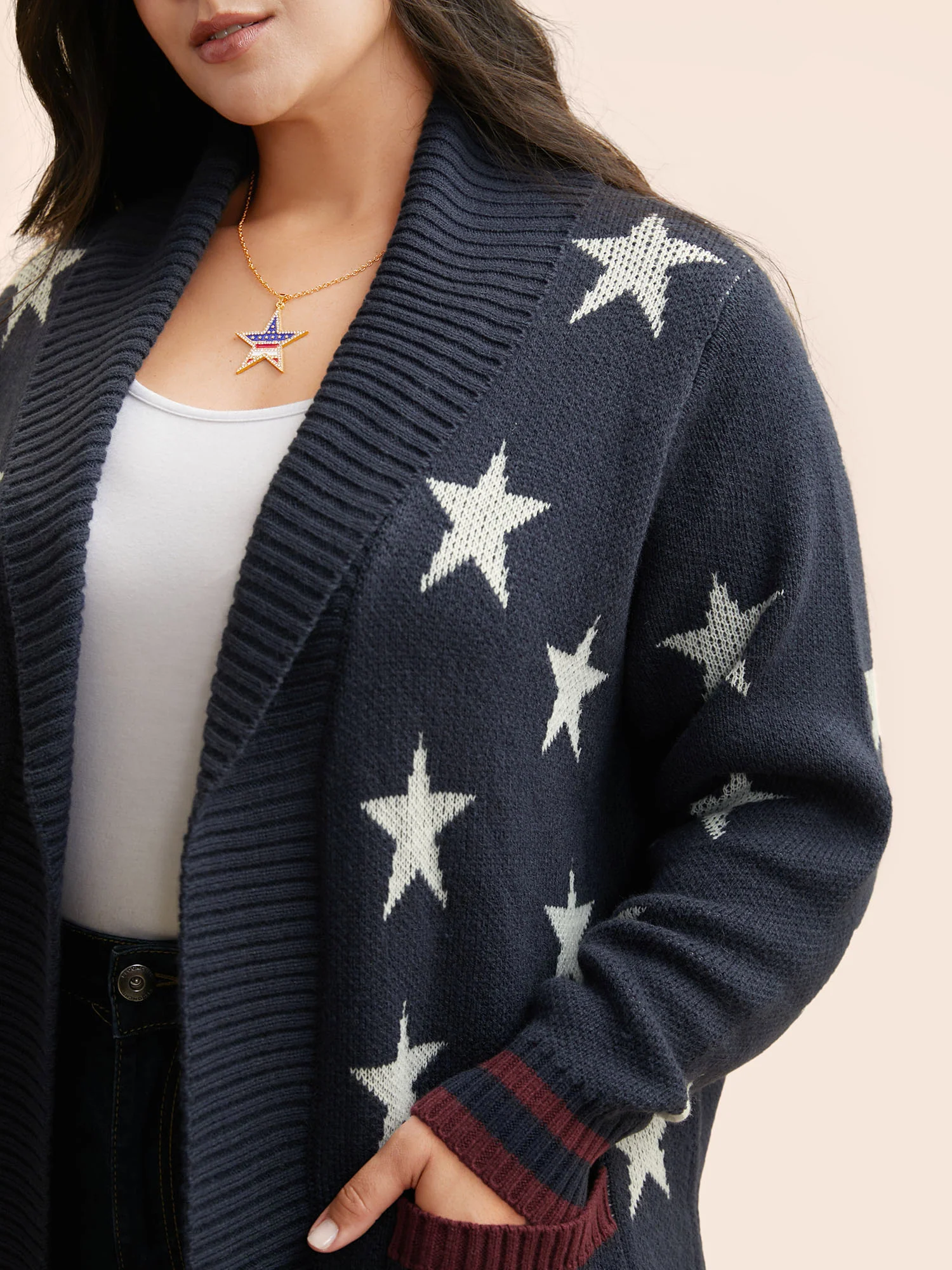 Star Contrast Patched Pocket Cardigan - Image 5