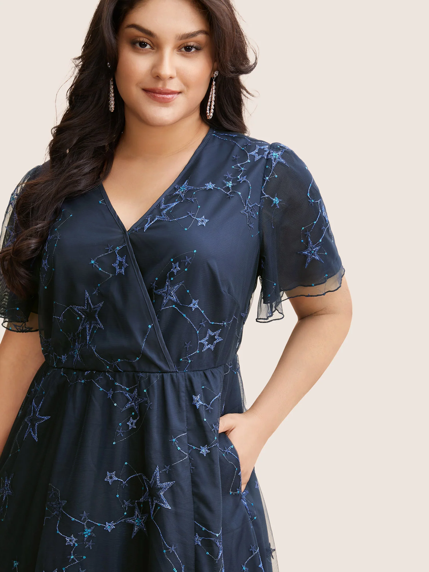 Star Embroidered Mesh Split Hem Dress - Image 2