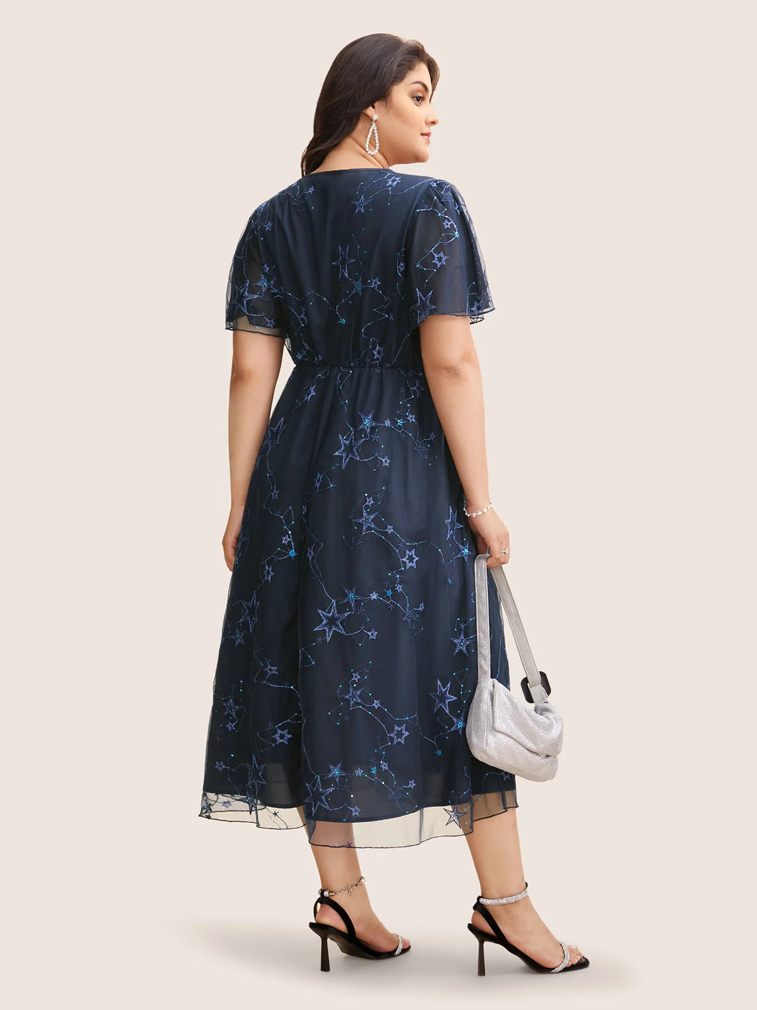 Star Embroidered Mesh Split Hem Dress - Image 4