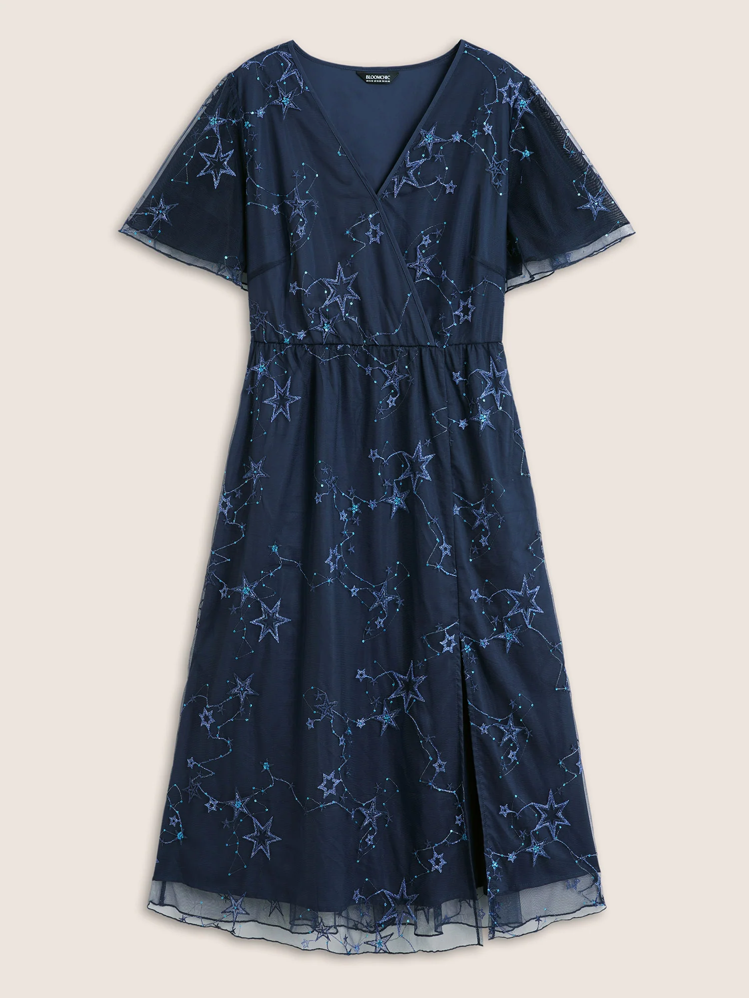 Star Embroidered Mesh Split Hem Dress - Image 7