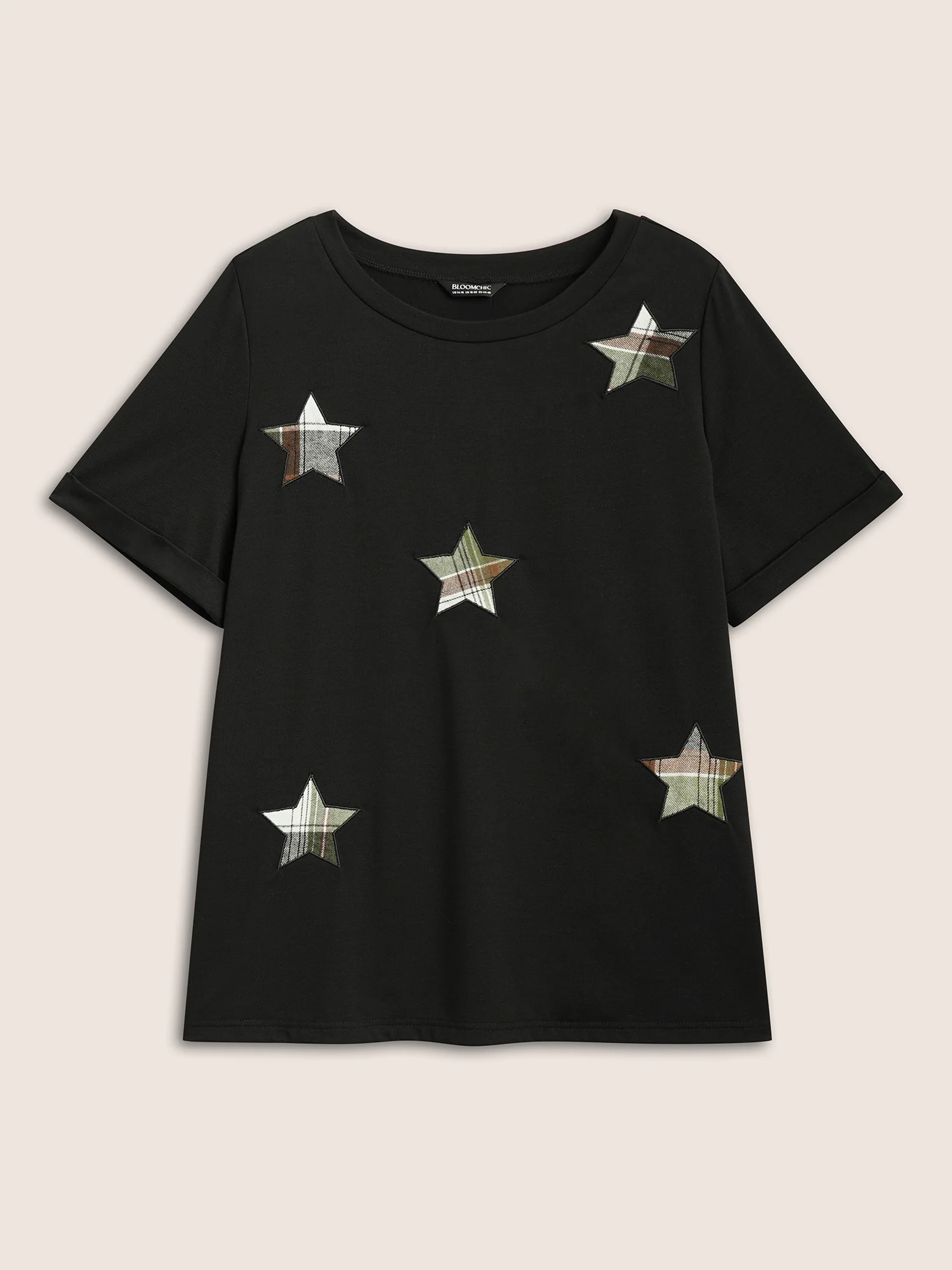 Star Embroidered Patch Round Neck T-shirt - Image 7