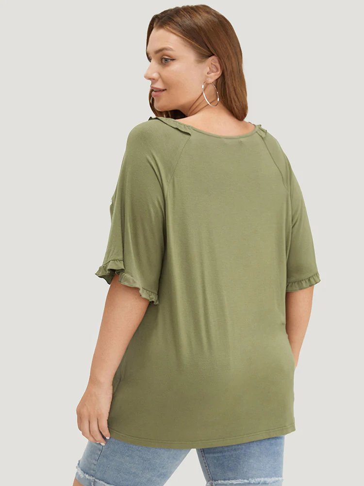 Star Embroidered Ruffle Trim Raglan Sleeve T-shirt - Image 3