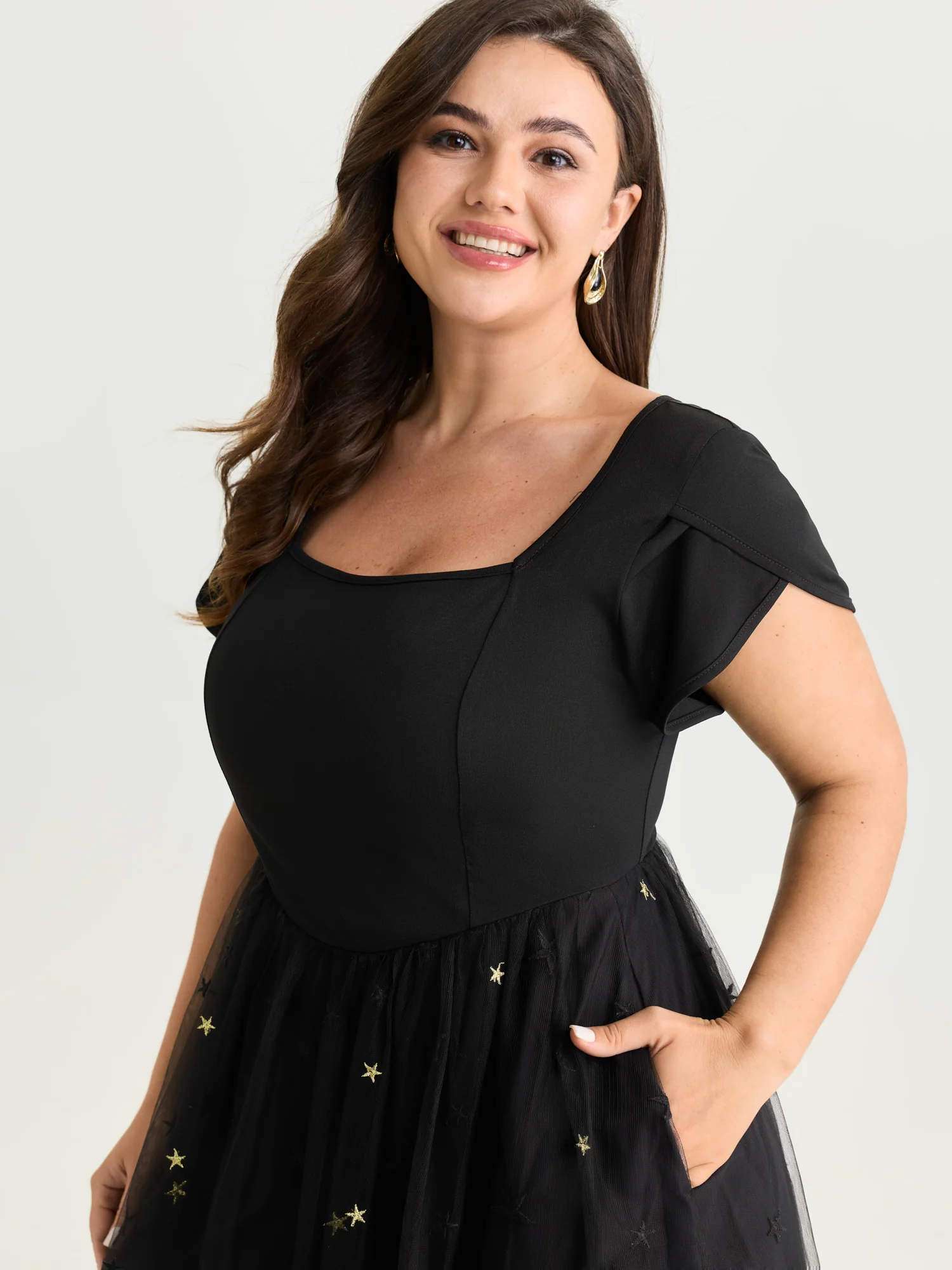 Star Embroidered Square Neckline Midi Dress - Image 2